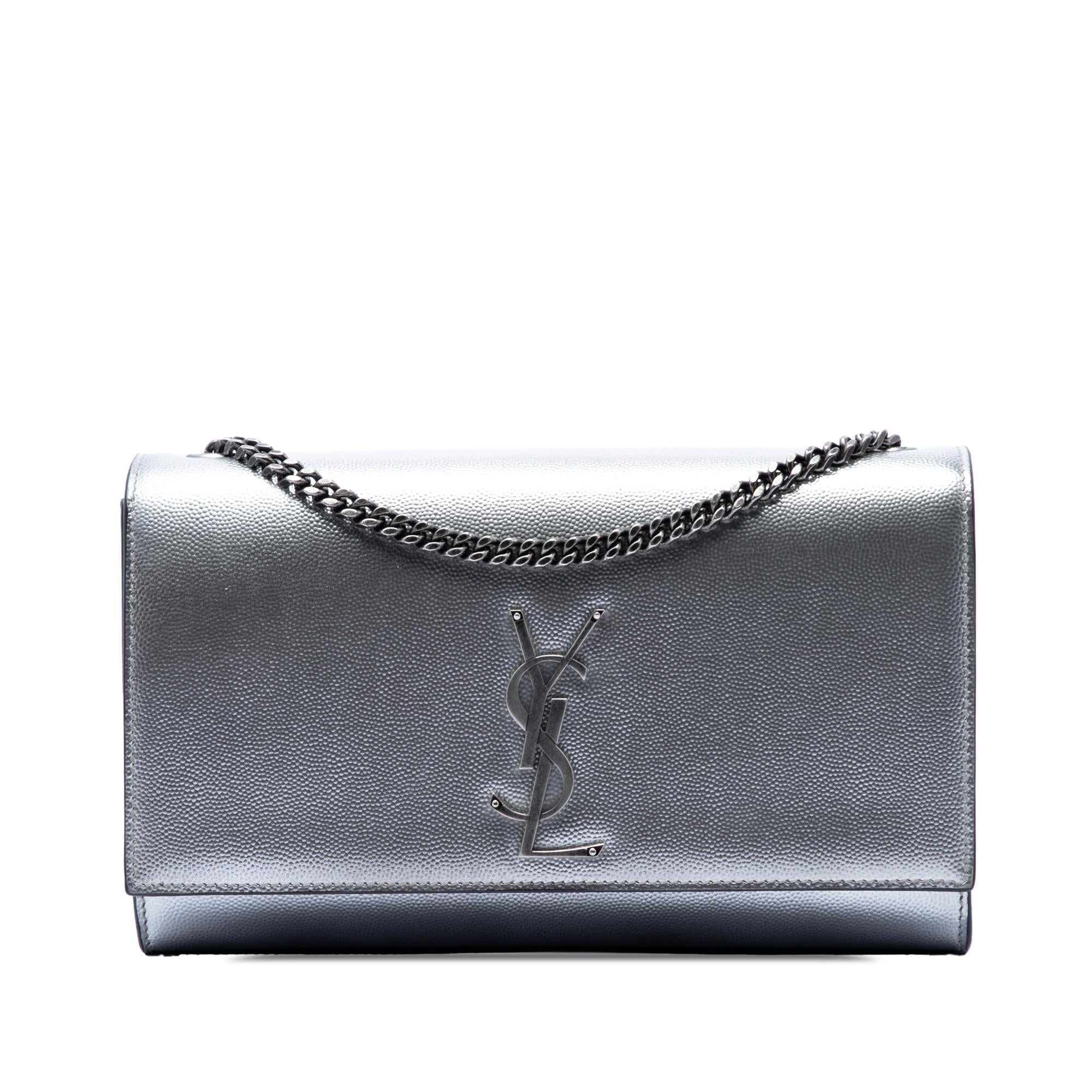 Saint Laurent Medium Metallic Grain De Poudre Monogram Kate Crossbody