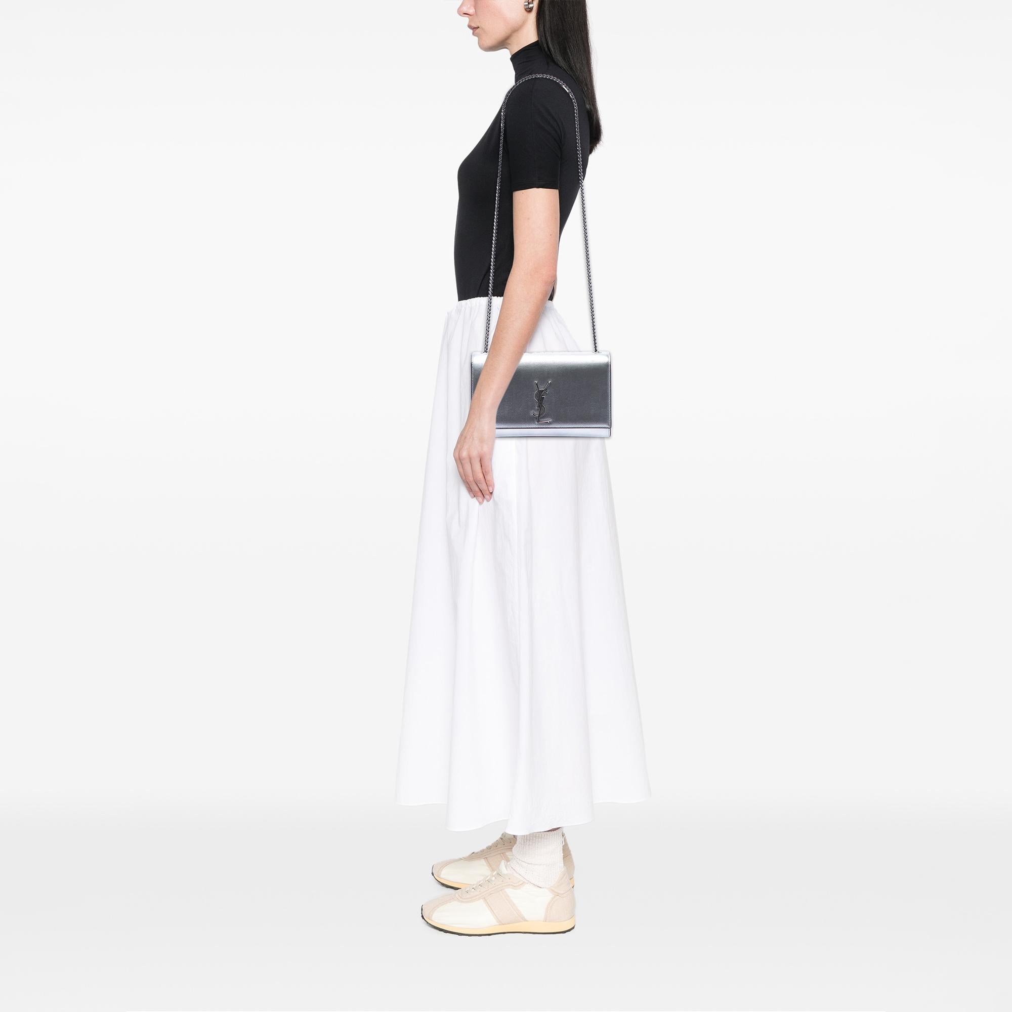 Saint Laurent Medium Metallic Grain De Poudre Monogram Kate Crossbody
