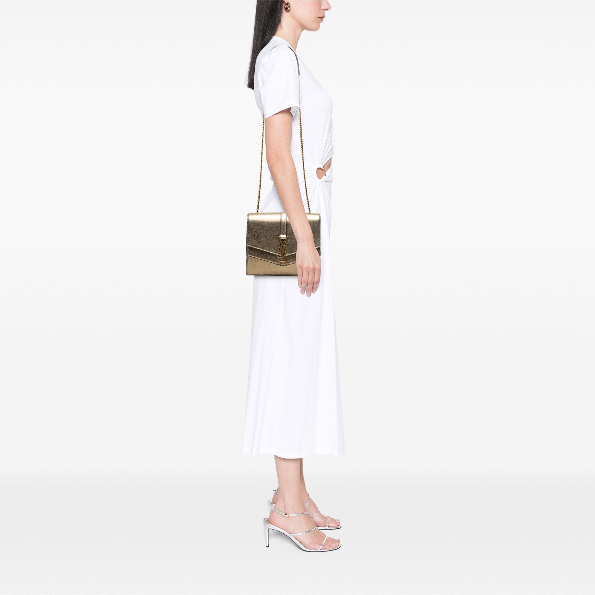 Saint Laurent Medium Metallic Leather Monogram Sulpice Crossbody