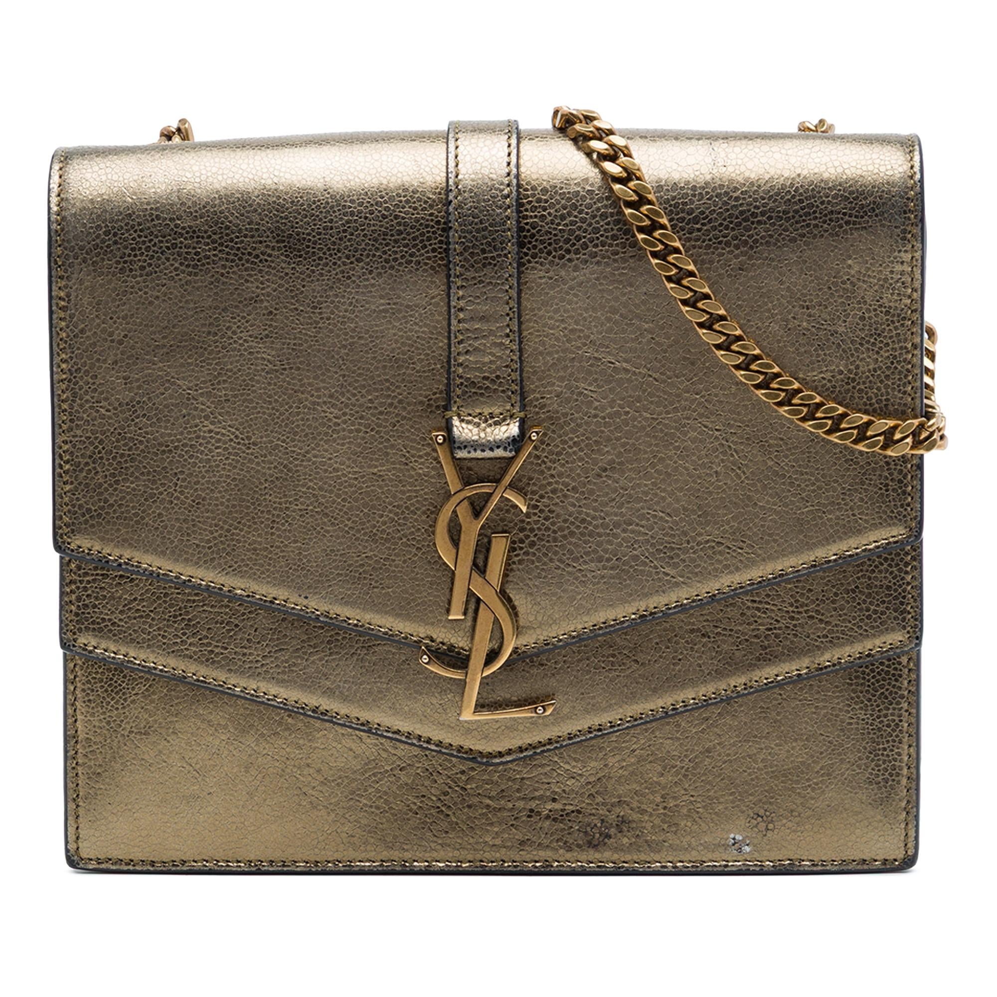 Saint Laurent Medium Metallic Leather Monogram Sulpice Crossbody