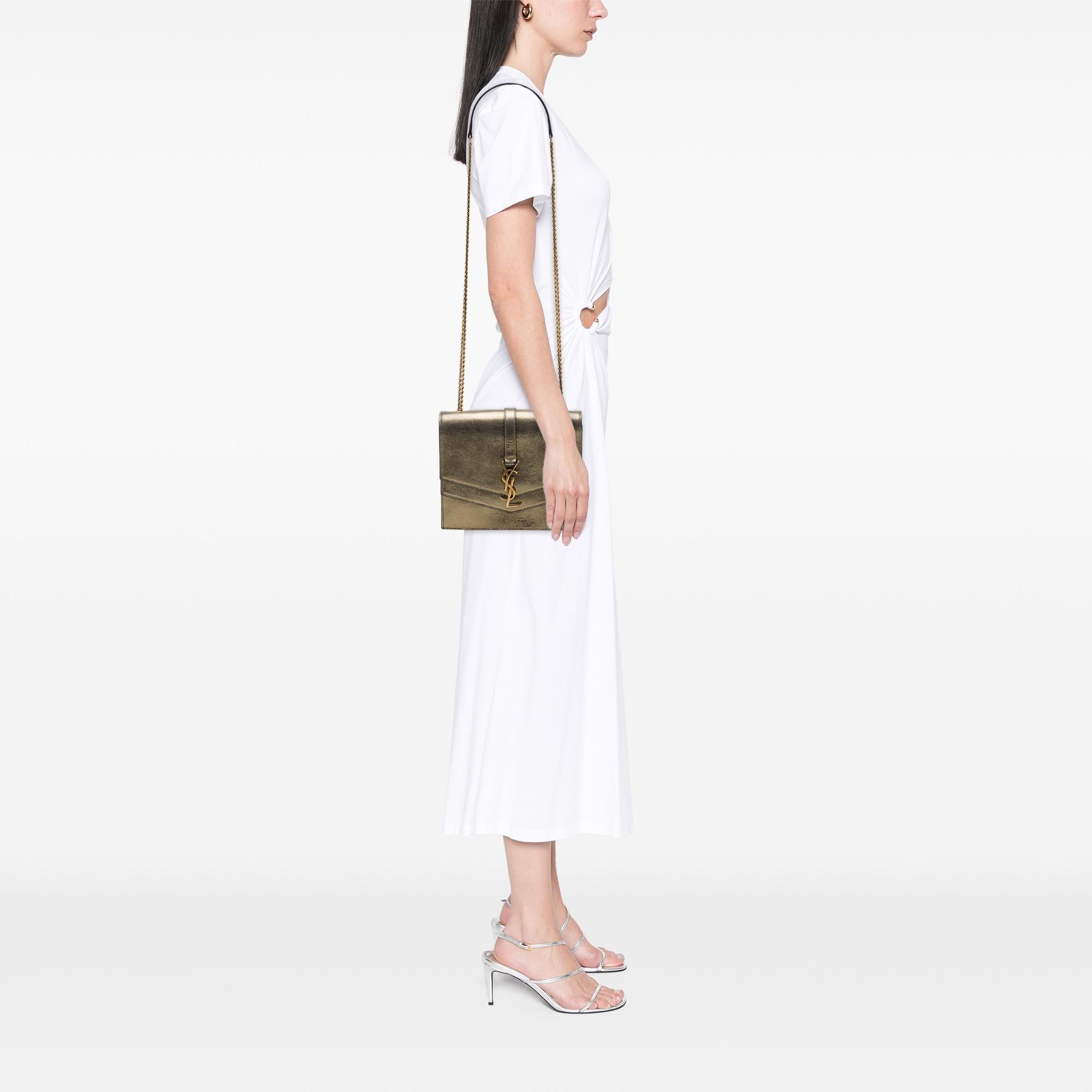 Saint Laurent Medium Metallic Leather Monogram Sulpice Crossbody