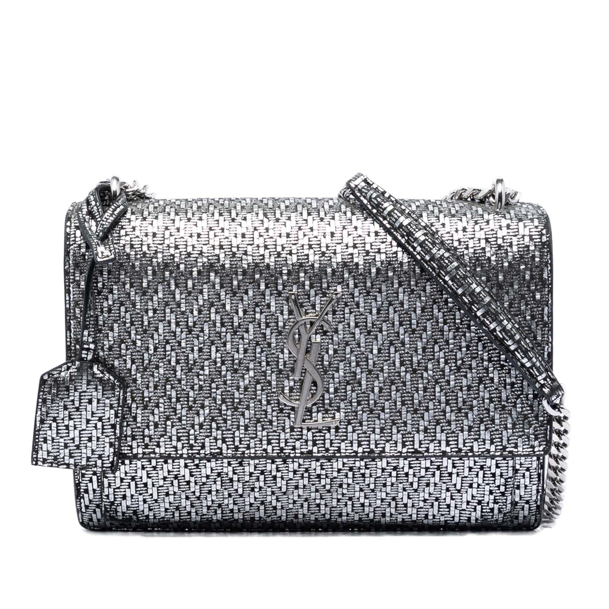 Saint Laurent Medium Metallic Woven Leather Monogram Sunset Crossbody