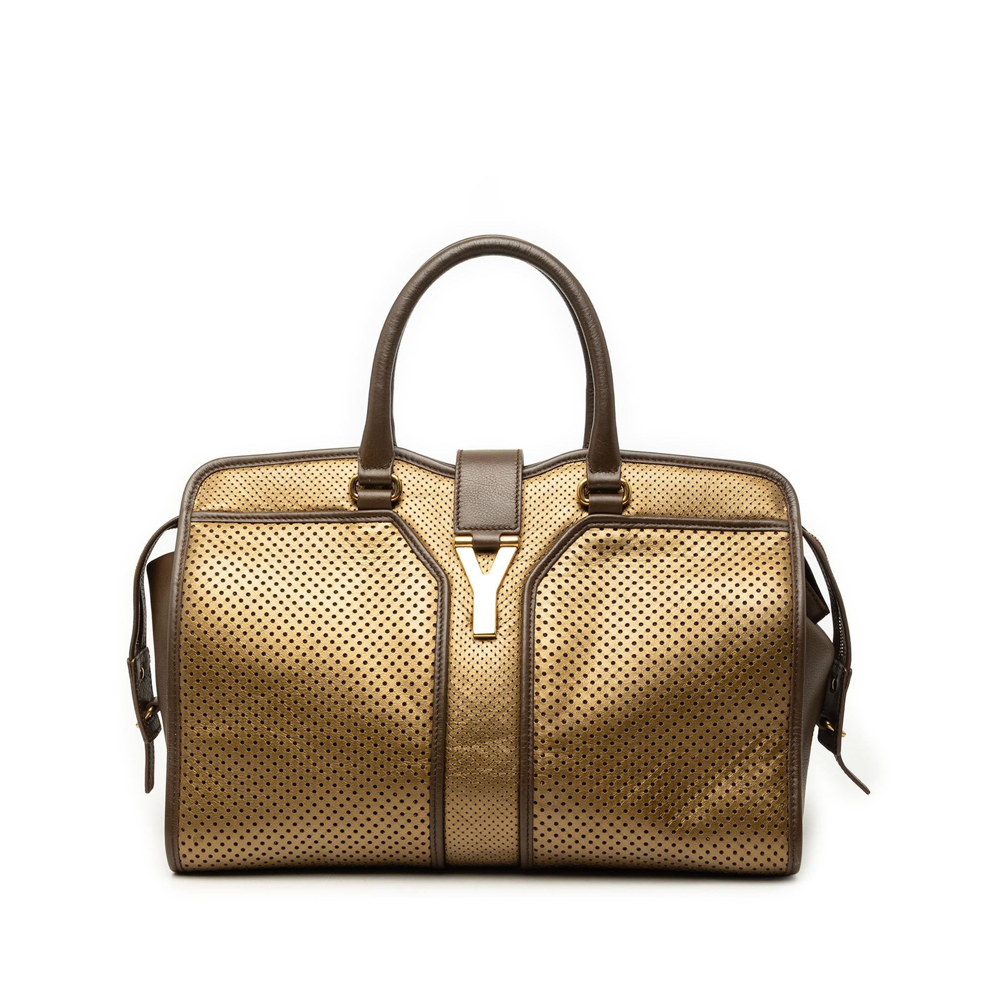 Saint Laurent Medium Perforated Metallic Leather Cabas Chyc Tote