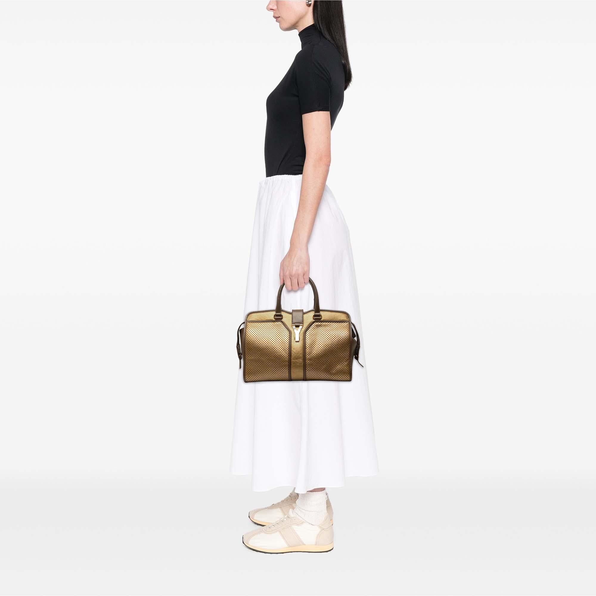 Saint Laurent Medium Perforated Metallic Leather Cabas Chyc Tote