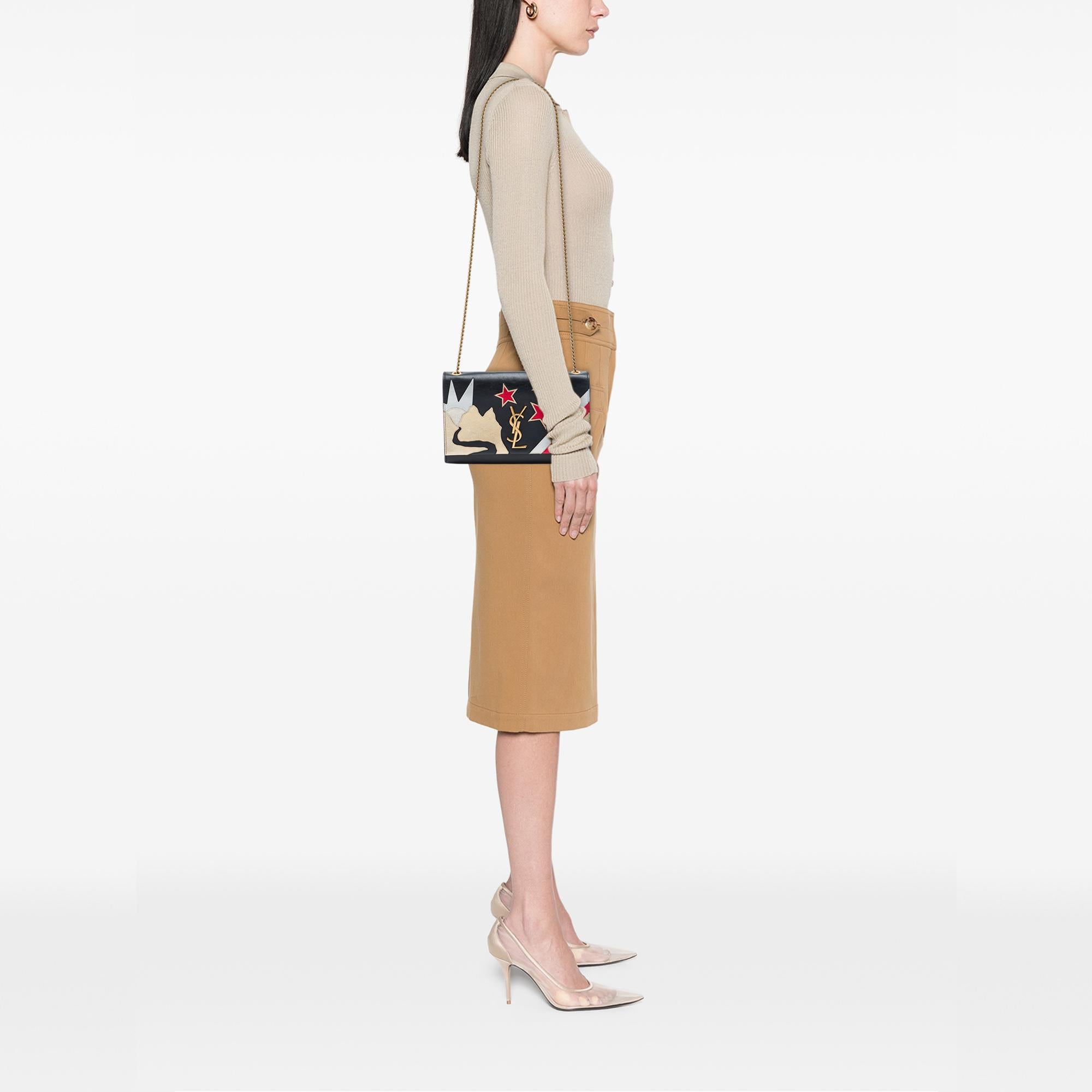 Saint Laurent Medium Smooth Calfskin Rockstar Patchwork Monogram Kate Crossbody