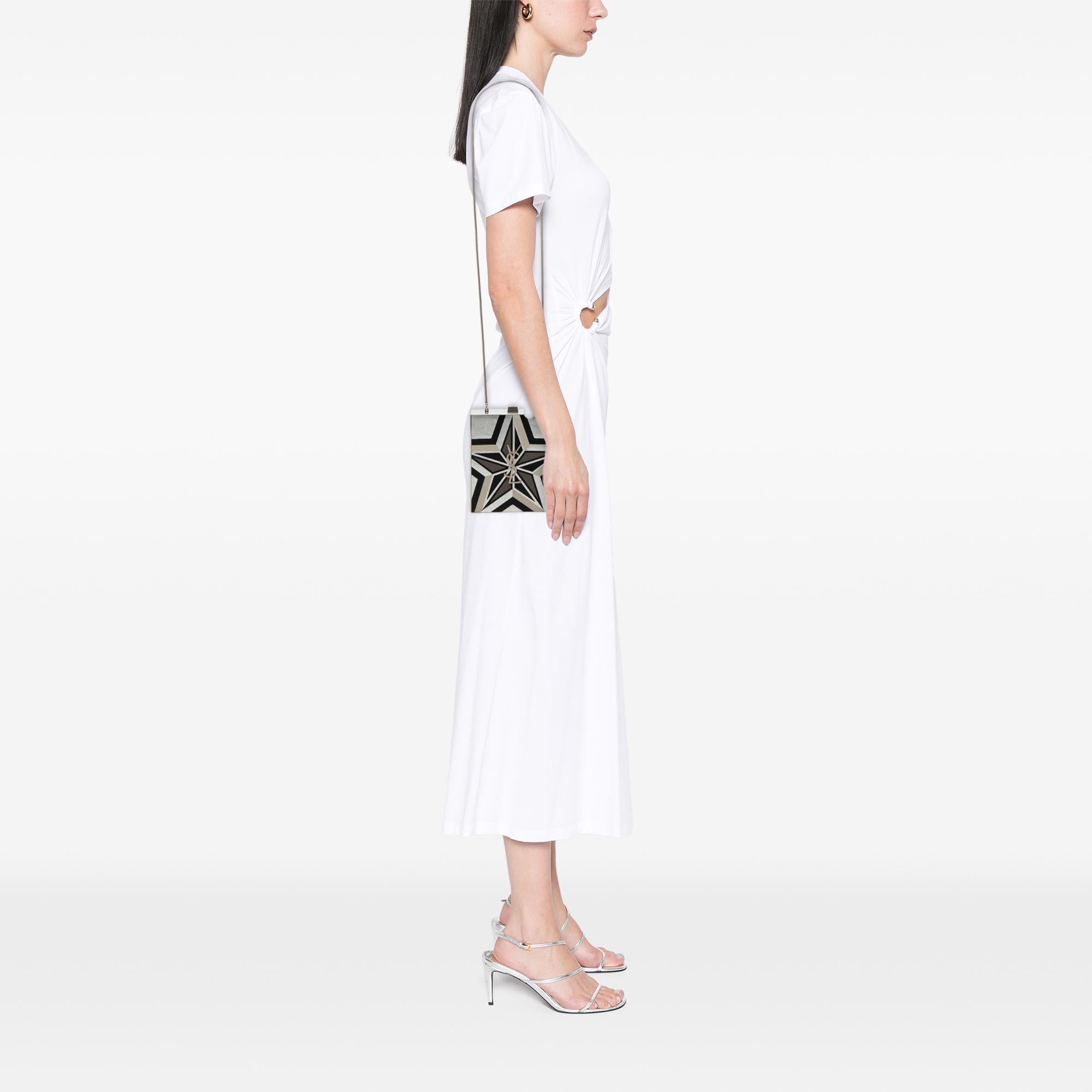 Saint Laurent Metal and Leather Tuxedo Box Star Clutch on Chain