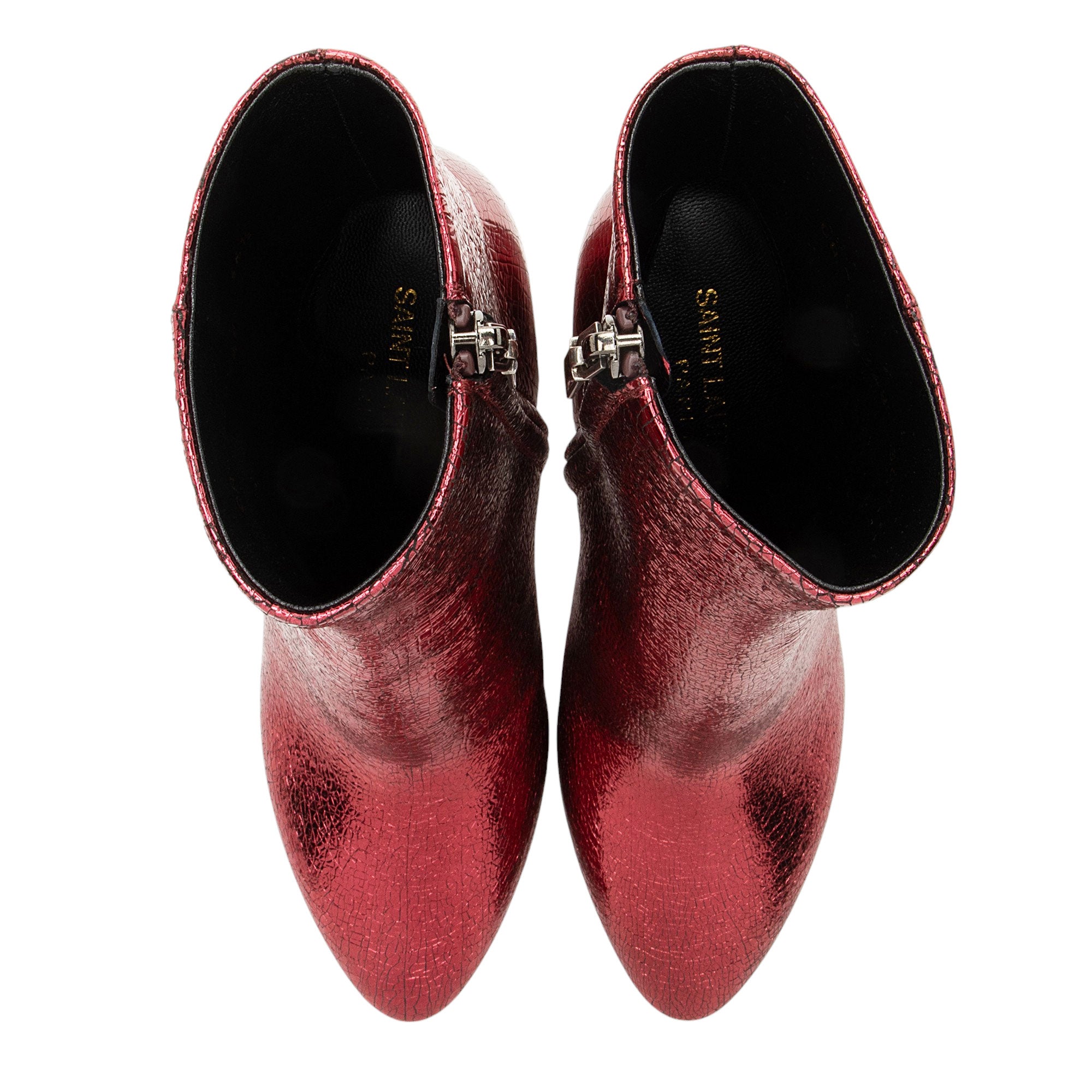 Saint Laurent Metallic Cracked Leather Lou Ankle Boots - Size 6.5 / 36.5