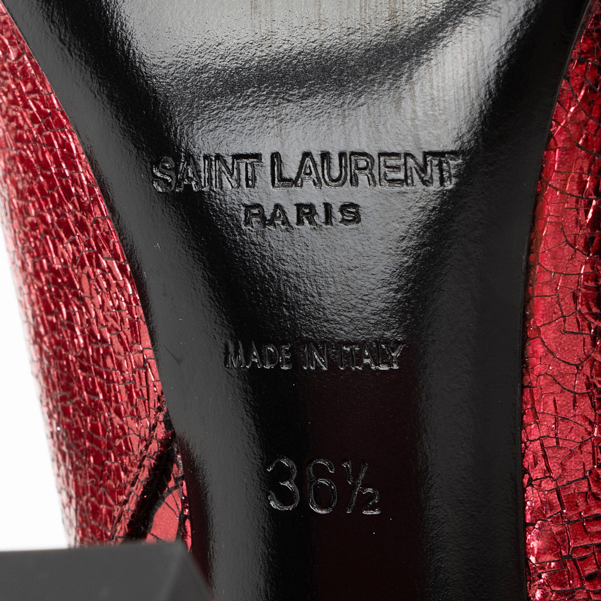 Saint Laurent Metallic Cracked Leather Lou Ankle Boots - Size 6.5 / 36.5