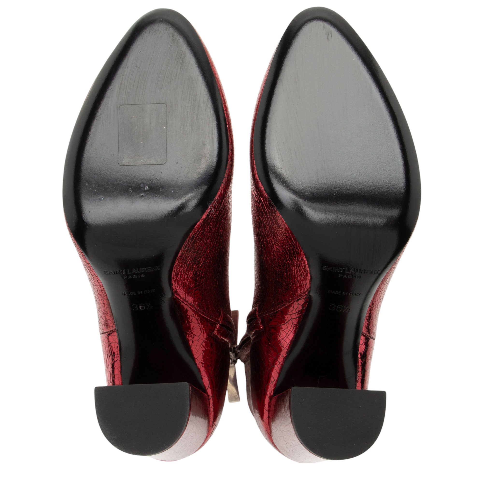 Saint Laurent Metallic Cracked Leather Lou Ankle Boots - Size 6.5 / 36.5