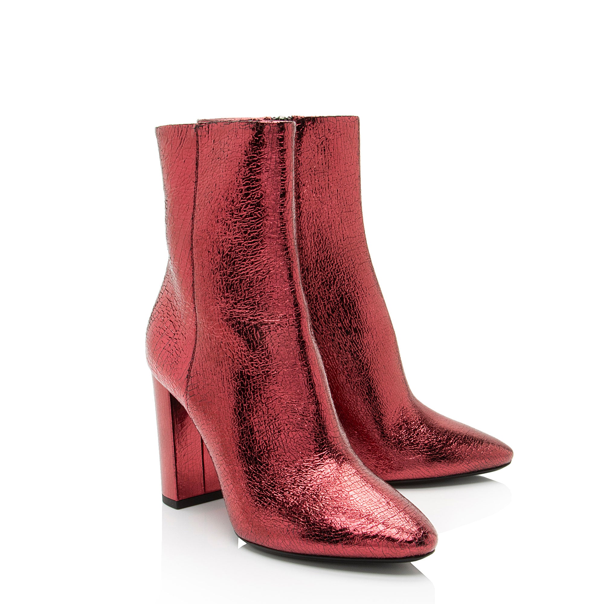 Saint Laurent Metallic Cracked Leather Lou Ankle Boots - Size 6.5 / 36.5