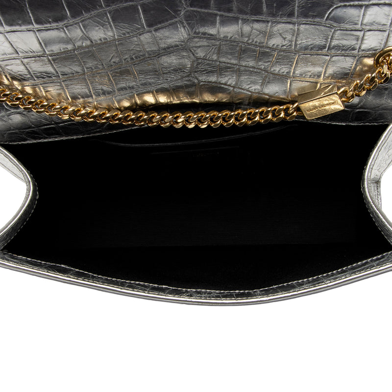 Saint Laurent Metallic Croc Embossed Leather Monogram Kate Medium Shoulder Bag (SHF-GgwCYy)