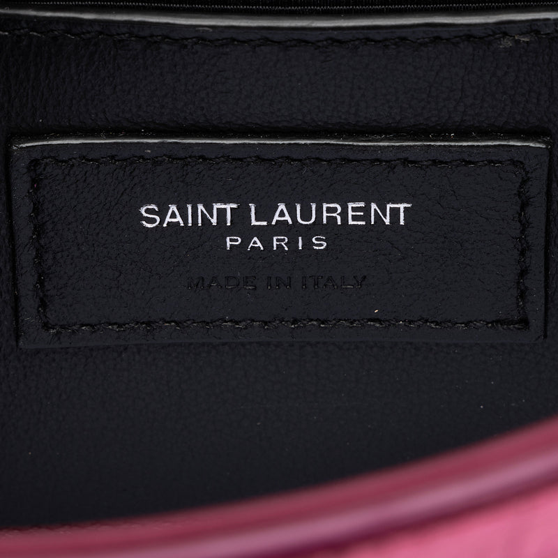 Saint Laurent Metallic Croc Embossed Leather Monogram Small Envelope Bag (SHF-NH7kKe)