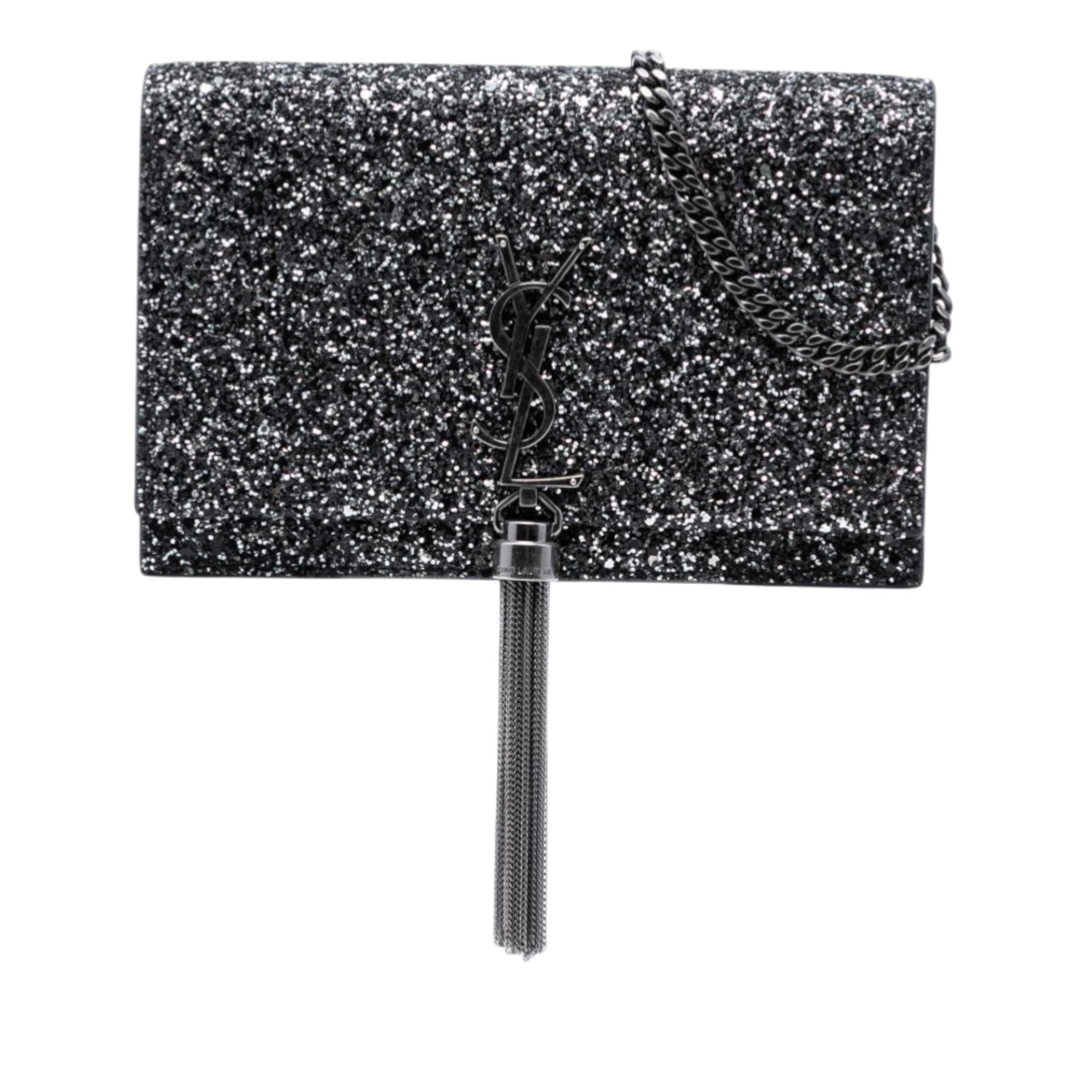 Saint Laurent Metallic Glitter Monogram Kate Tassel Chain Wallet