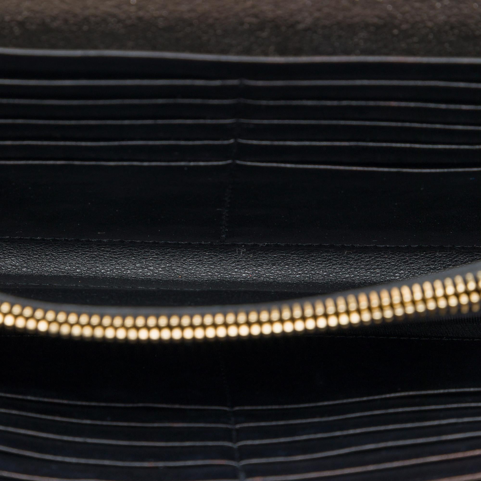 Saint Laurent Metallic Grain De Poudre Matelasse Chevron Monogram Chain Wallet