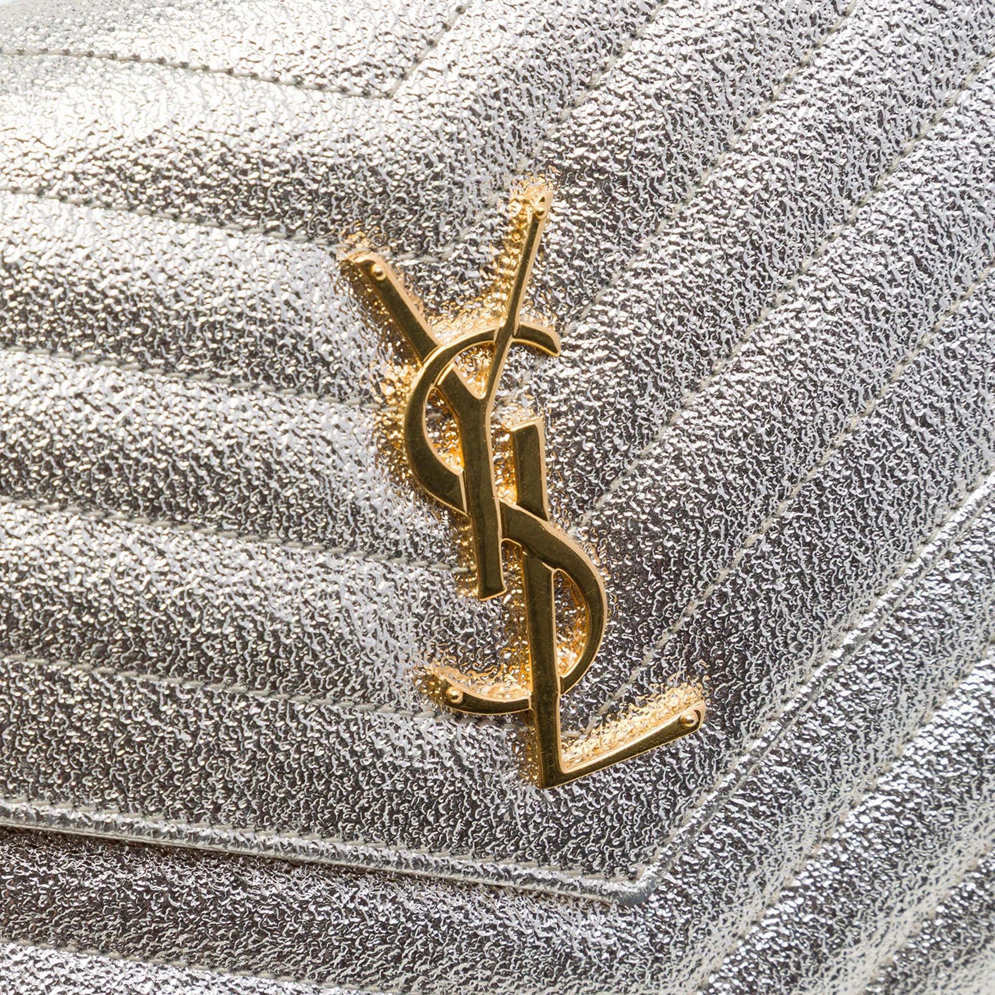 Saint Laurent Metallic Grain De Poudre Matelasse Chevron Monogram Chain Wallet