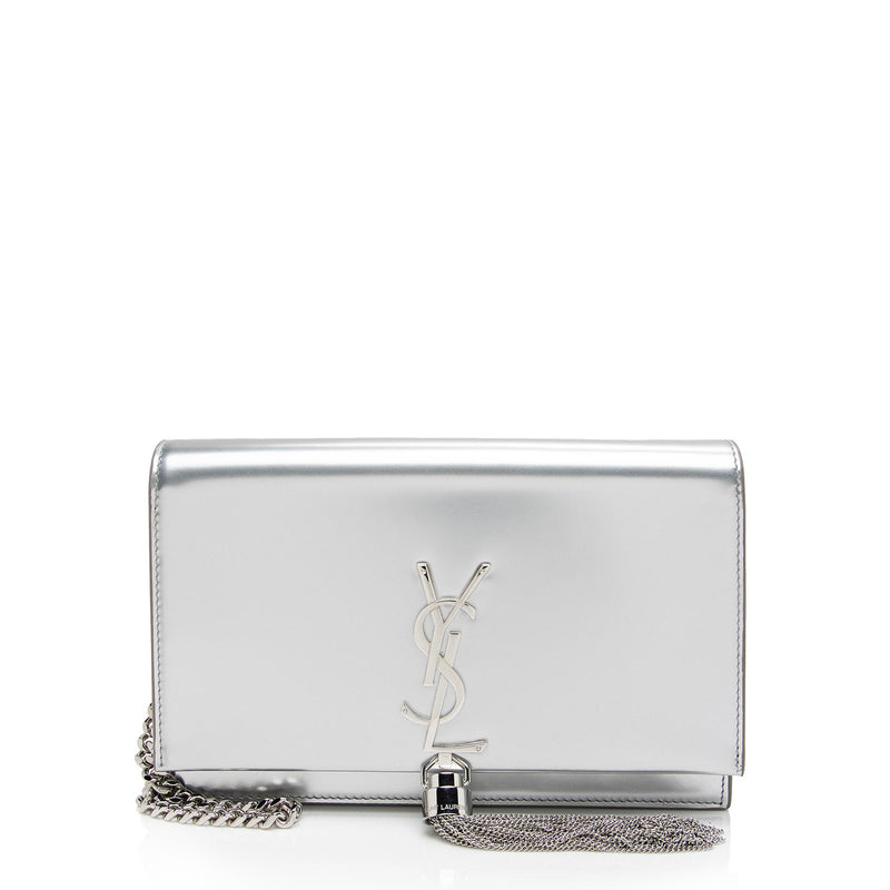 Saint Laurent Silver Textured Leather Small Kate Tassel Crossbody Bag