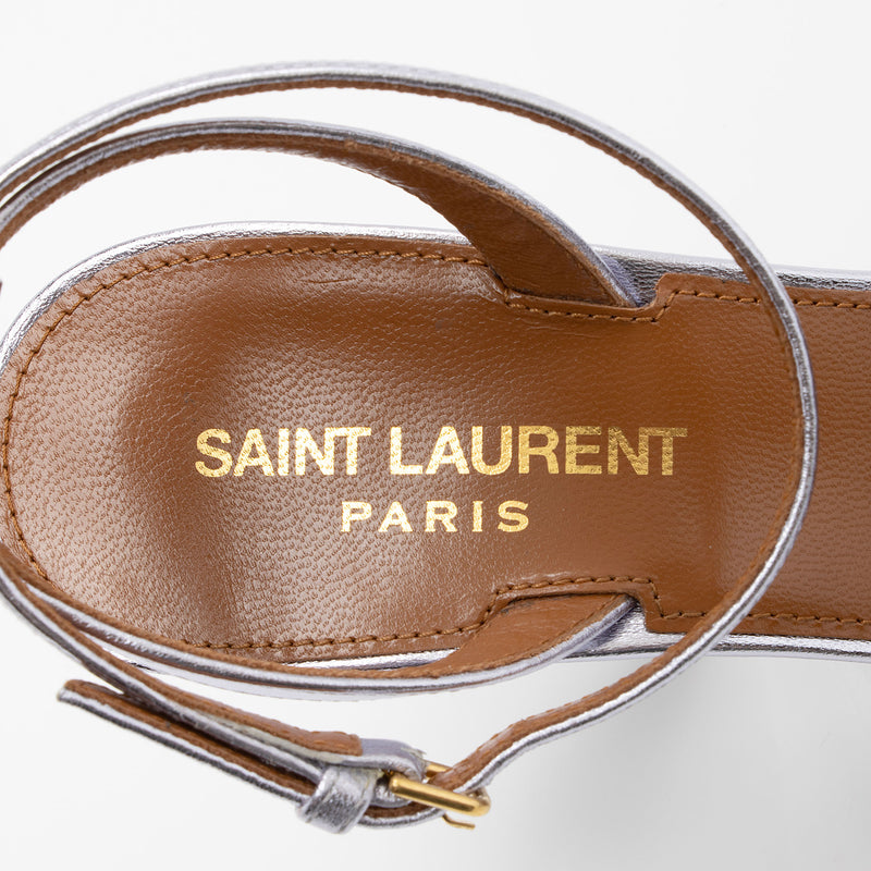 Saint Laurent Metallic Leather Tina Sandals - Size 6.5 / 36.5 (SHF-O21f4G)