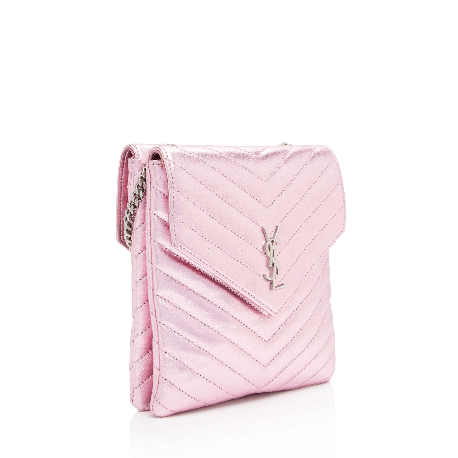 Saint Laurent Metallic Matelasse Lambskin Monogram Small Double Flap B LuxeDH