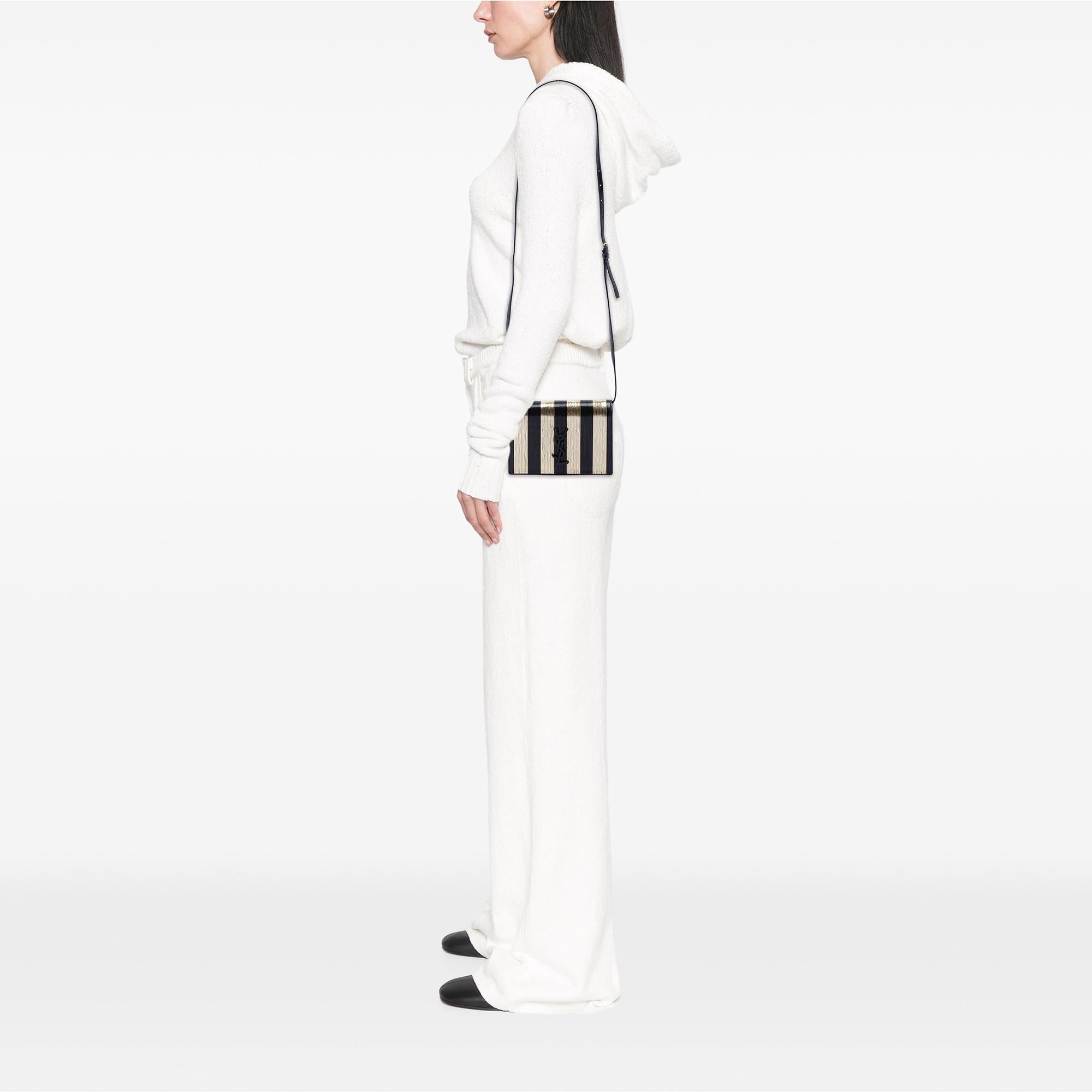 Saint Laurent Metallic Striped Fabric Monogram Kate Crossbody