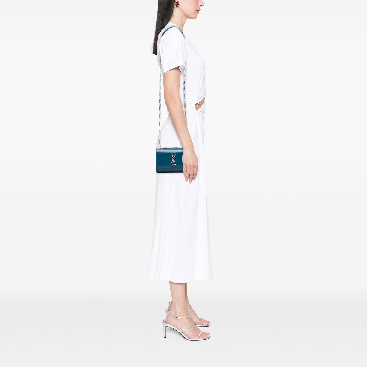 Saint Laurent Mini Calfskin Monogram Sunset Wallet on Chain