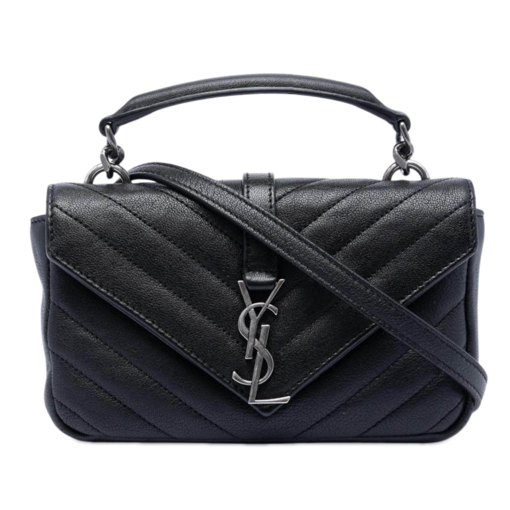 Saint Laurent Mini Chevron Sheepskin Monogram College Satchel