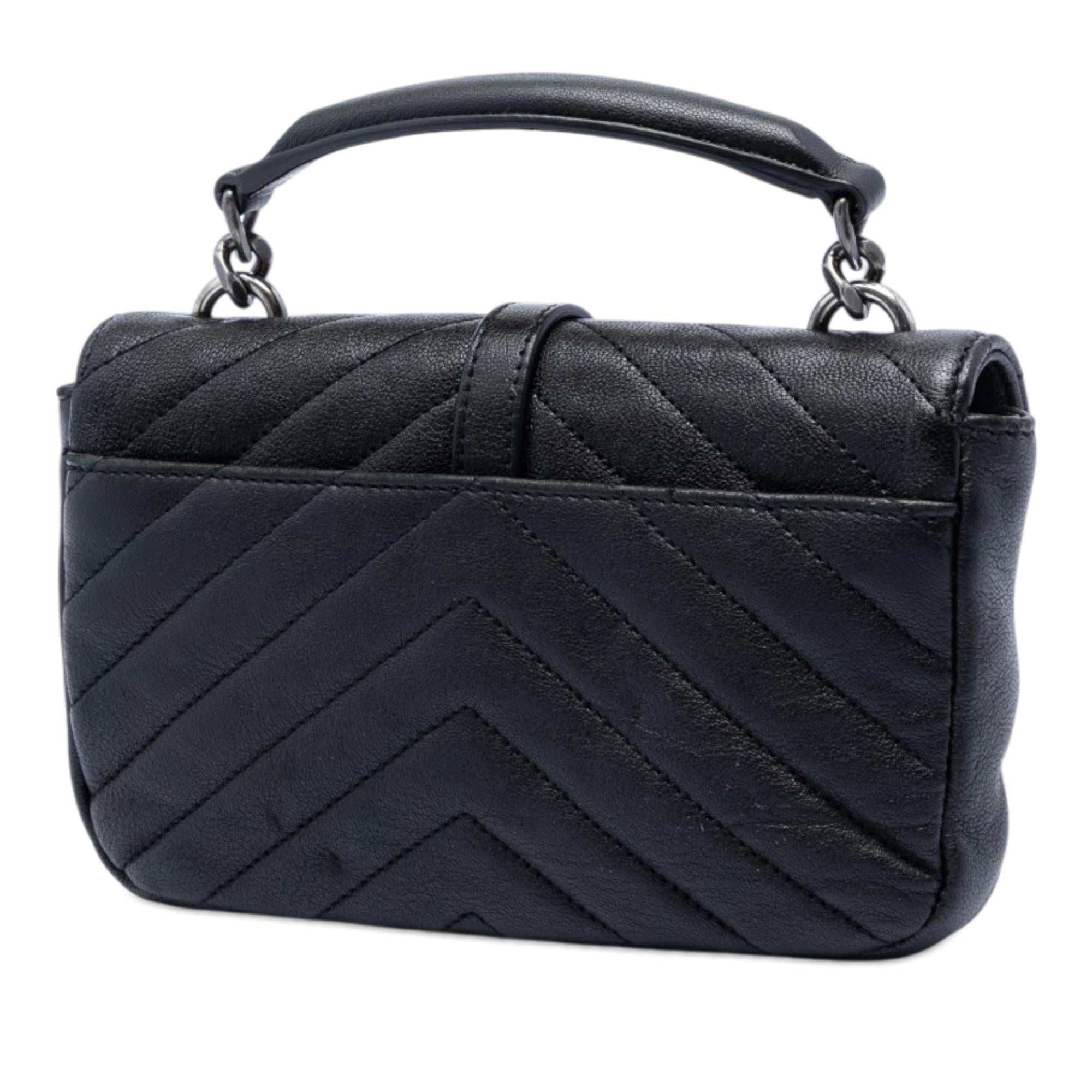 Saint Laurent Mini Chevron Sheepskin Monogram College Satchel