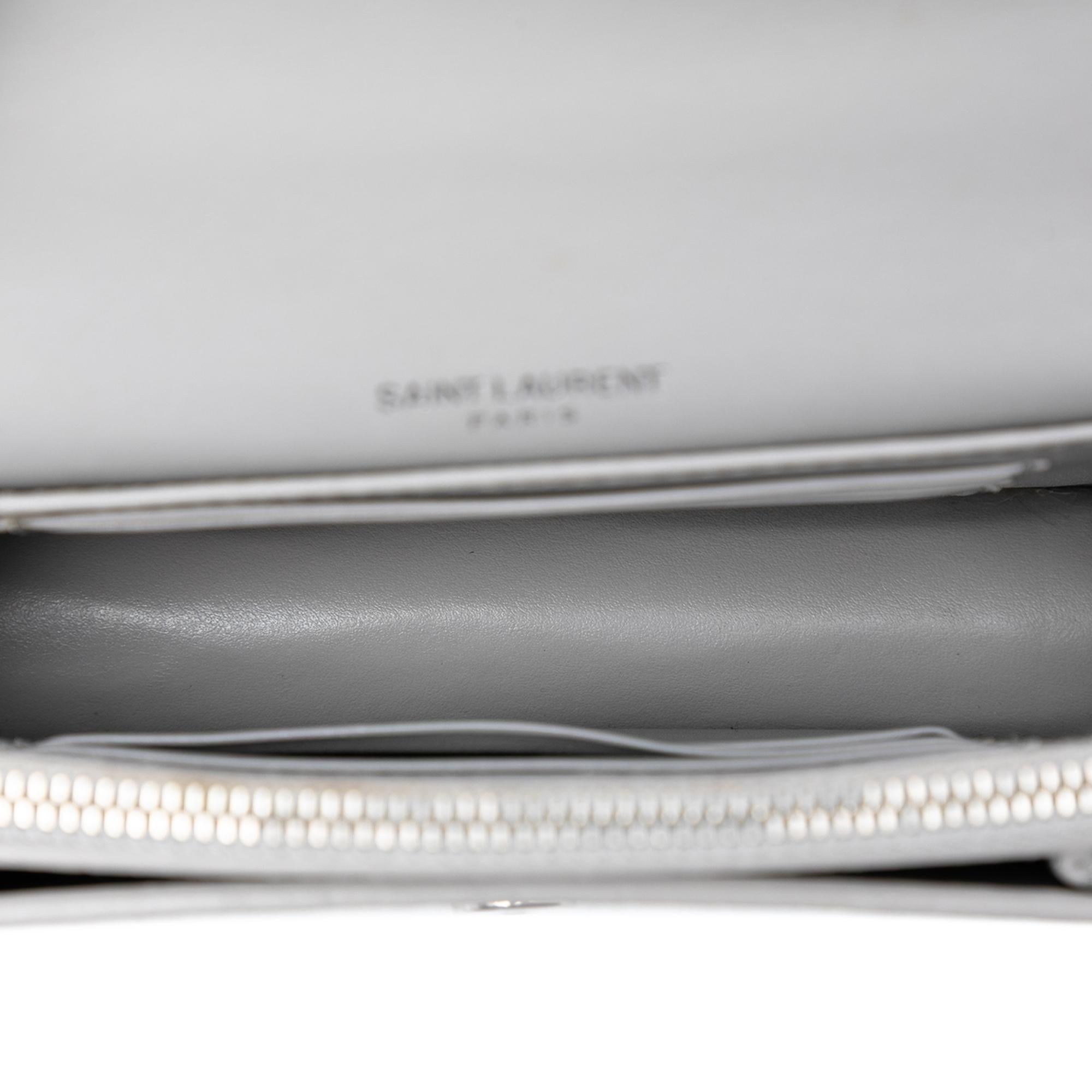 Saint Laurent Mini Croc Embossed Leather Monogram Sunset Wallet on Chain