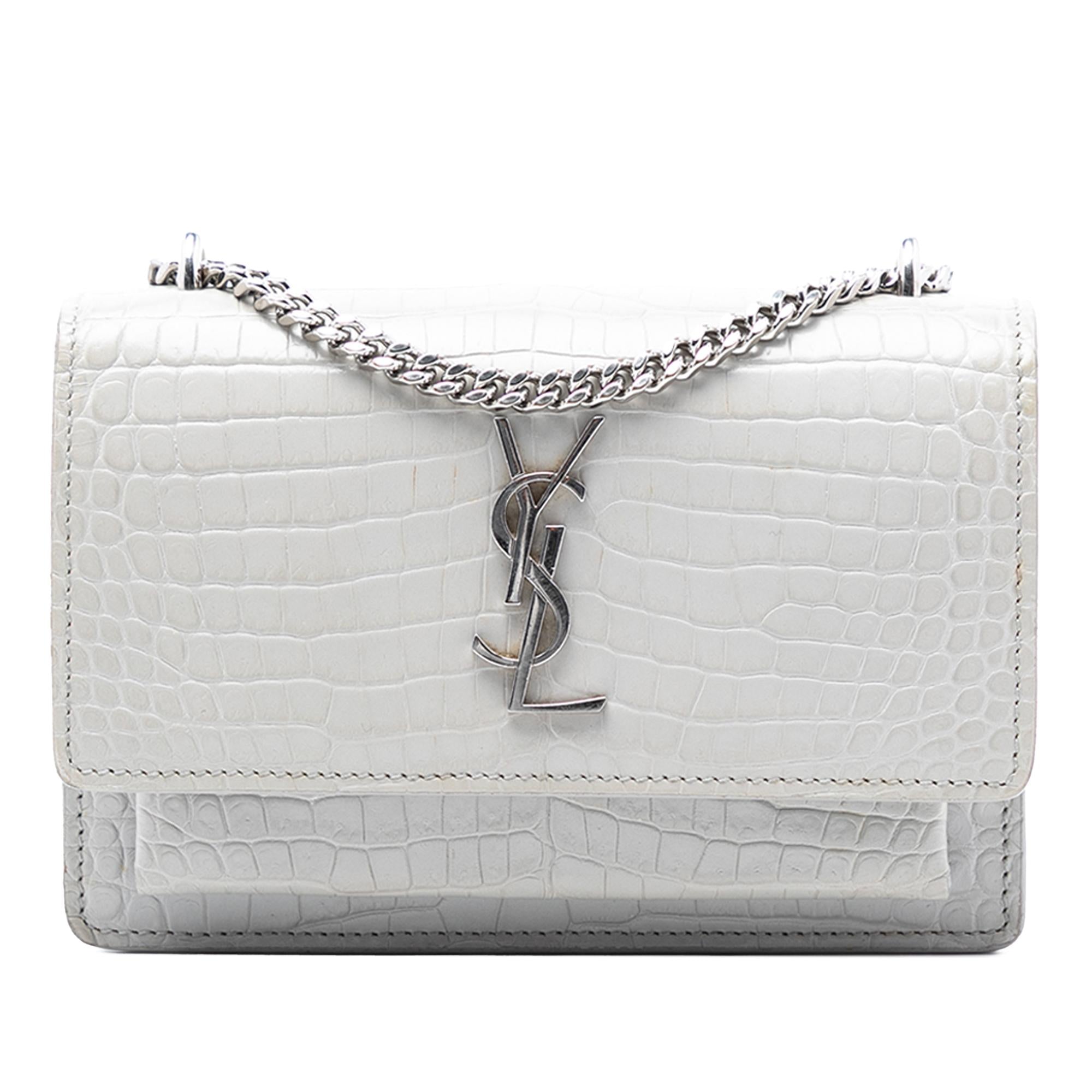 Saint Laurent Mini Croc Embossed Leather Monogram Sunset Wallet on Chain