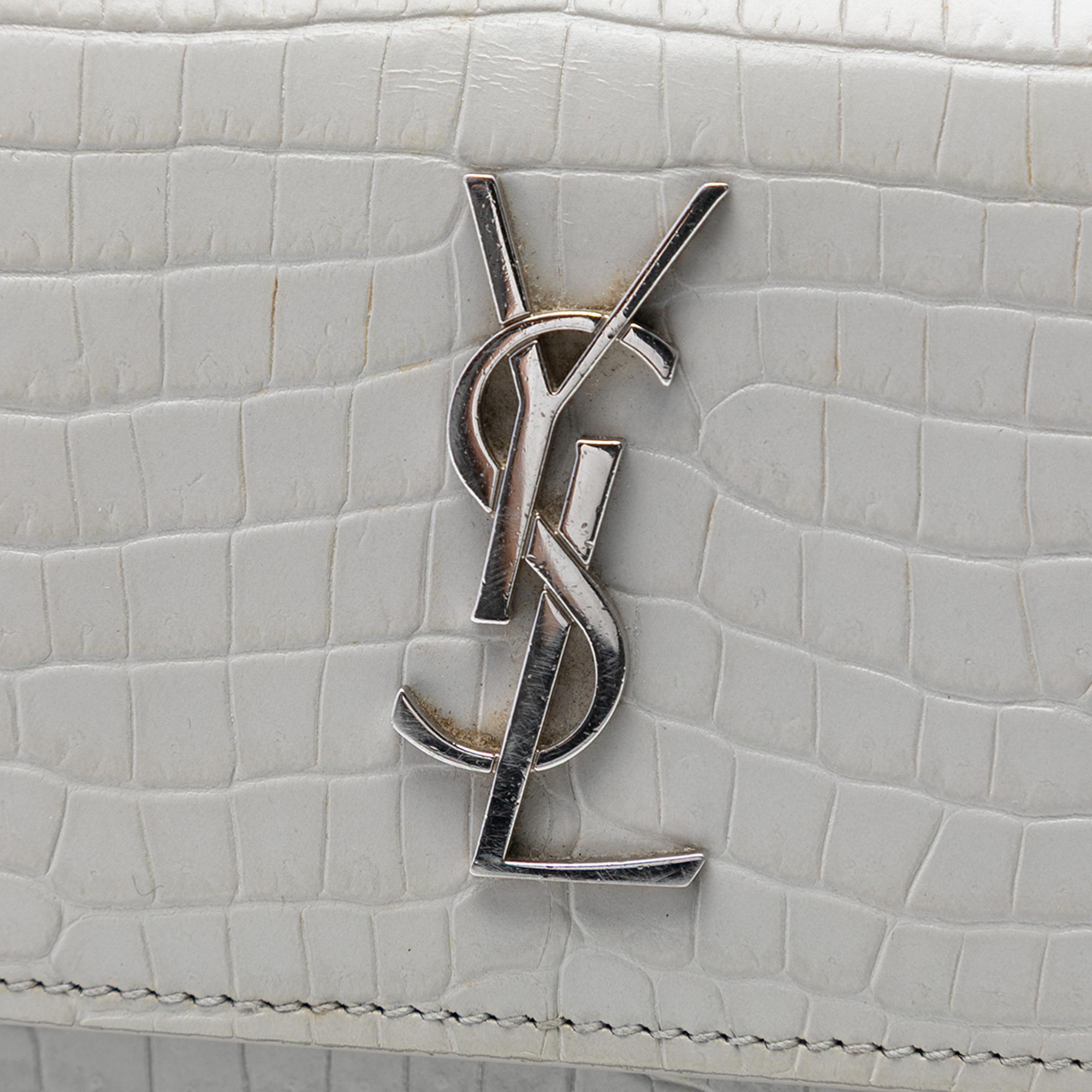 Saint Laurent Mini Croc Embossed Leather Monogram Sunset Wallet on Chain
