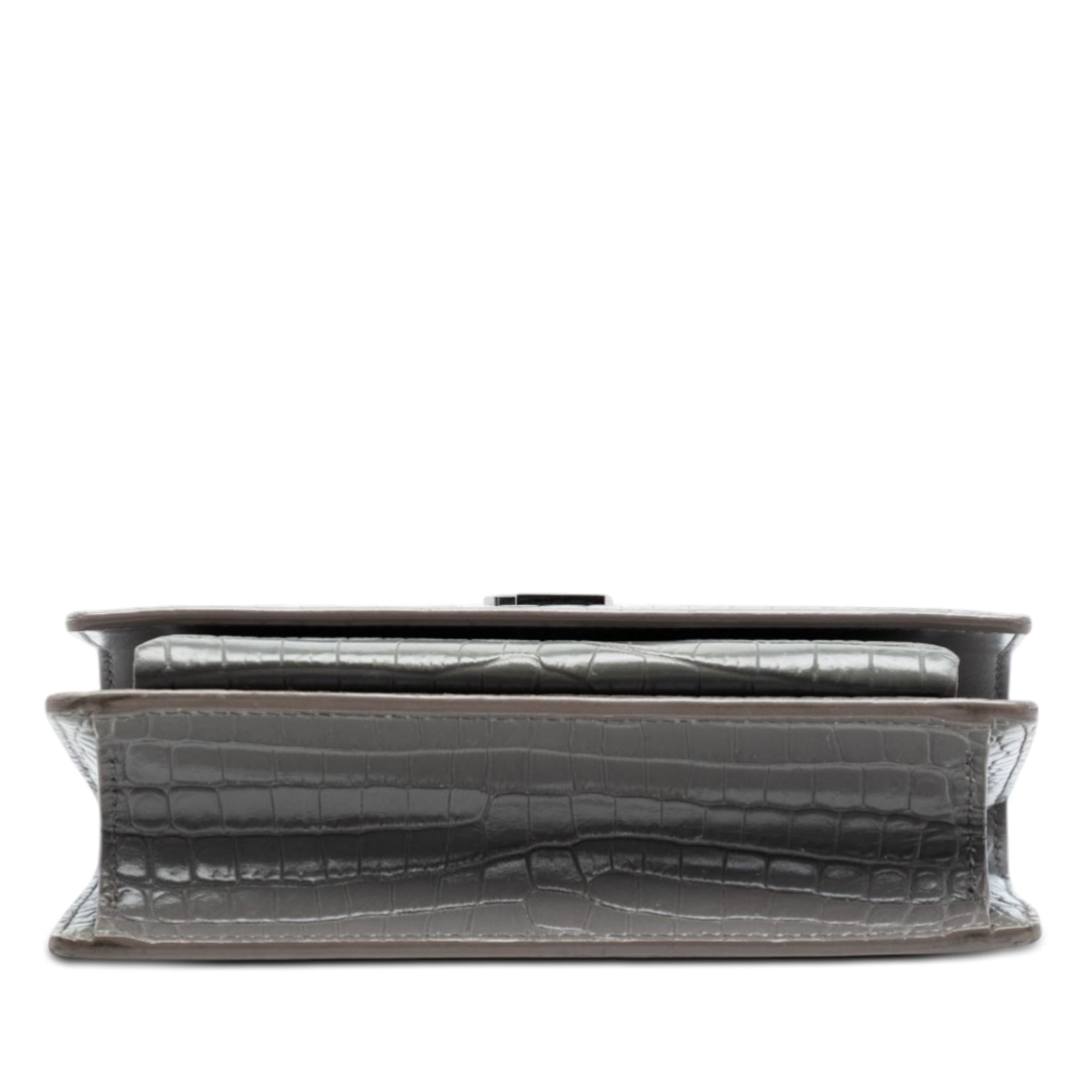 Saint Laurent Mini Croc Embossed Leather Monogram Sunset Wallet on Chain