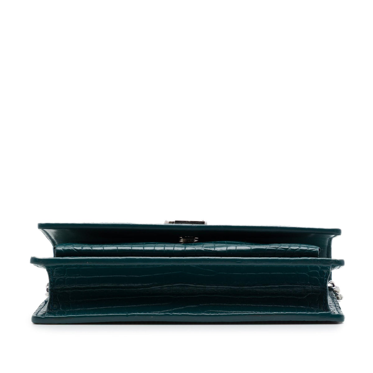 Saint Laurent Mini Croc Embossed Leather Monogram Sunset Wallet on Chain