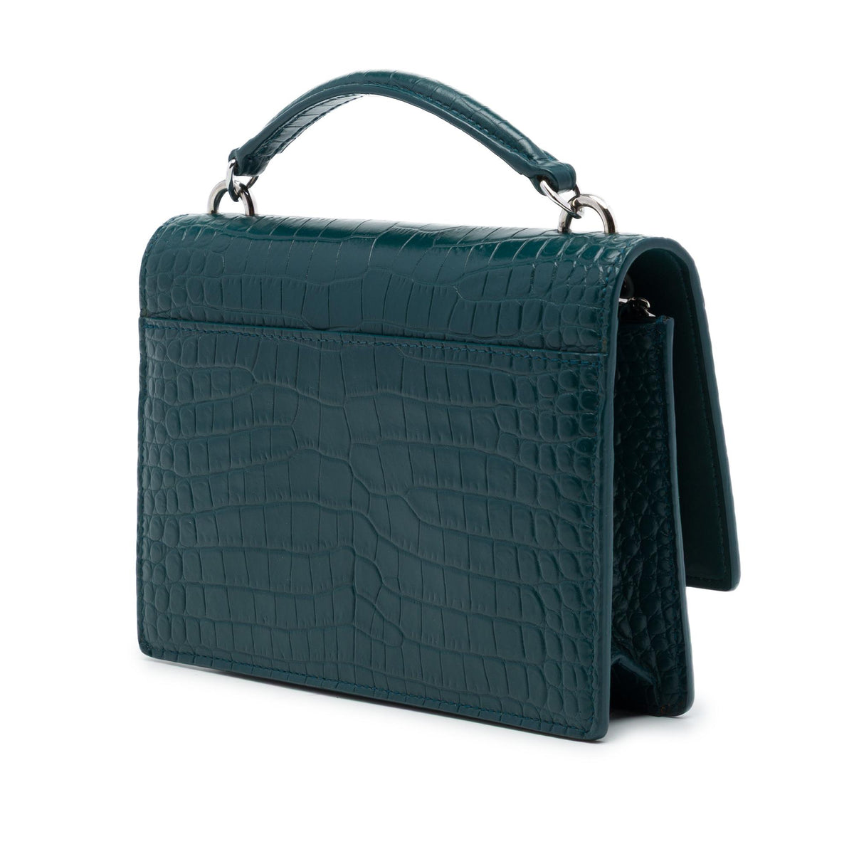 Saint Laurent Mini Croc Embossed Leather Monogram Sunset Wallet on Chain