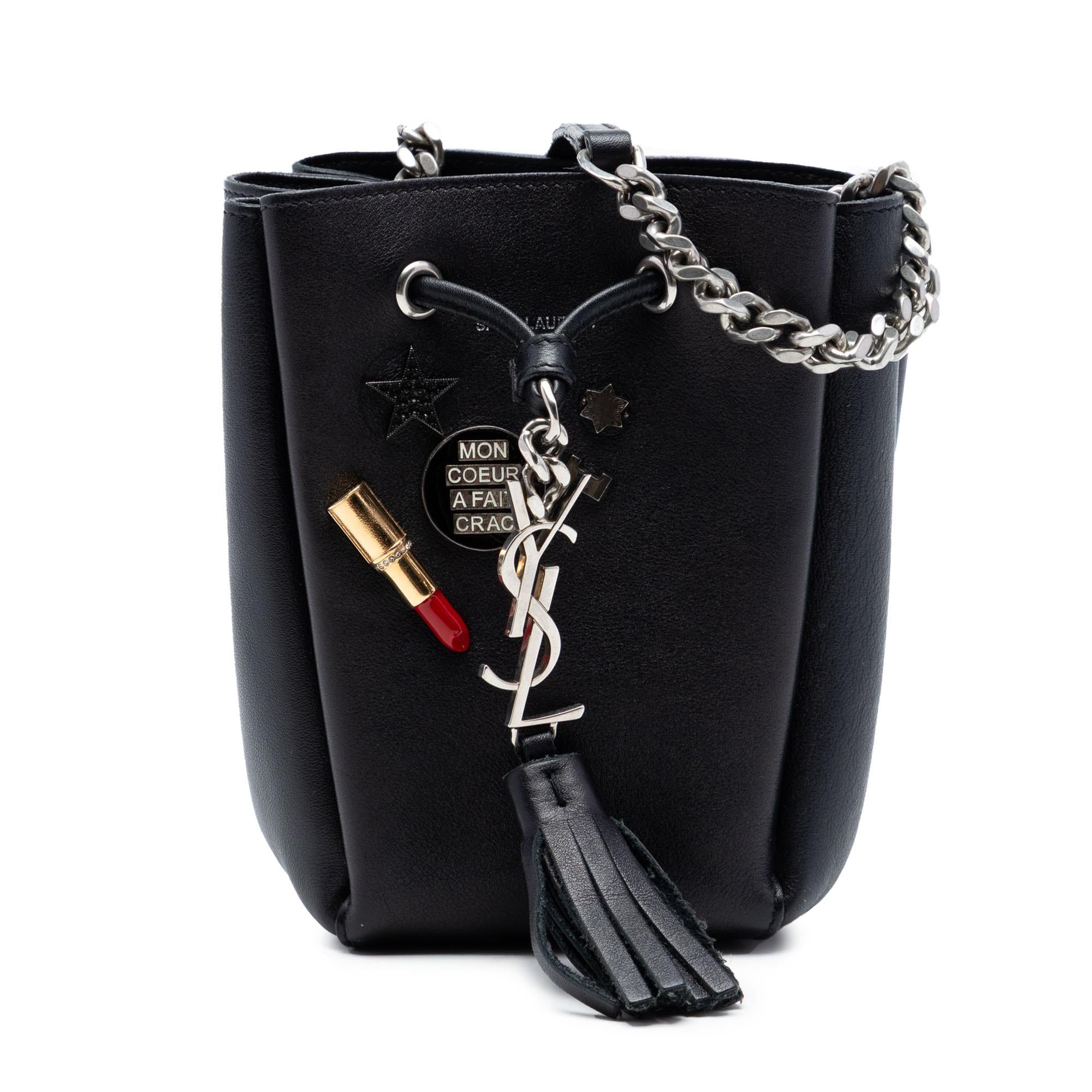 Saint Laurent Mini Leather Monogram Embellished Bourse Bucket Bag