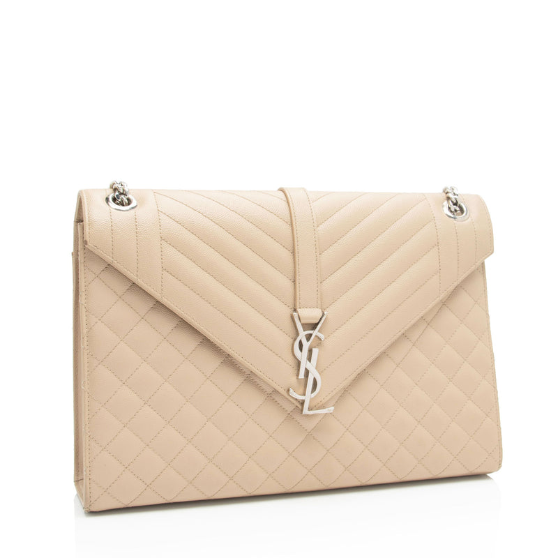 Saint Laurent Mixed Matelasse Grain de Poudre Monogram Large Envelope Bag (SHF-MsCt3J)