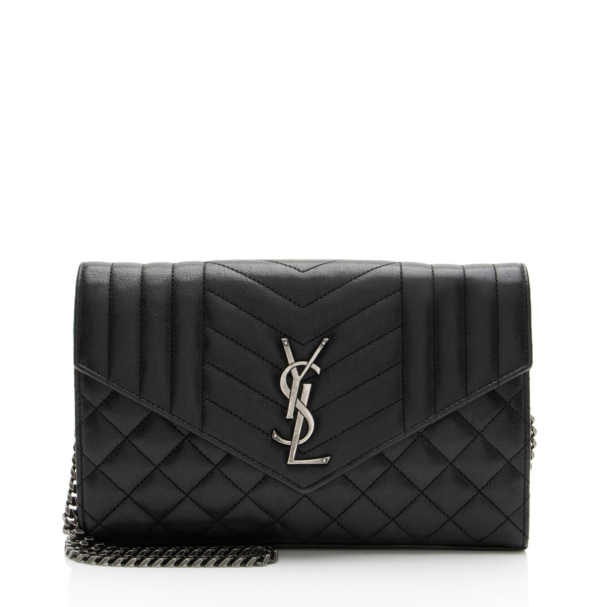 Saint Laurent Mixed Matelasse Leather Monogram Chain Wallet