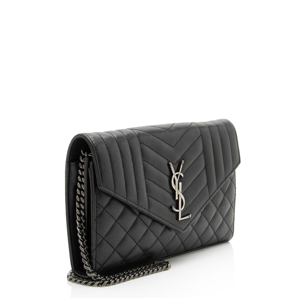 Saint Laurent Mixed Matelasse Leather Monogram Chain Wallet