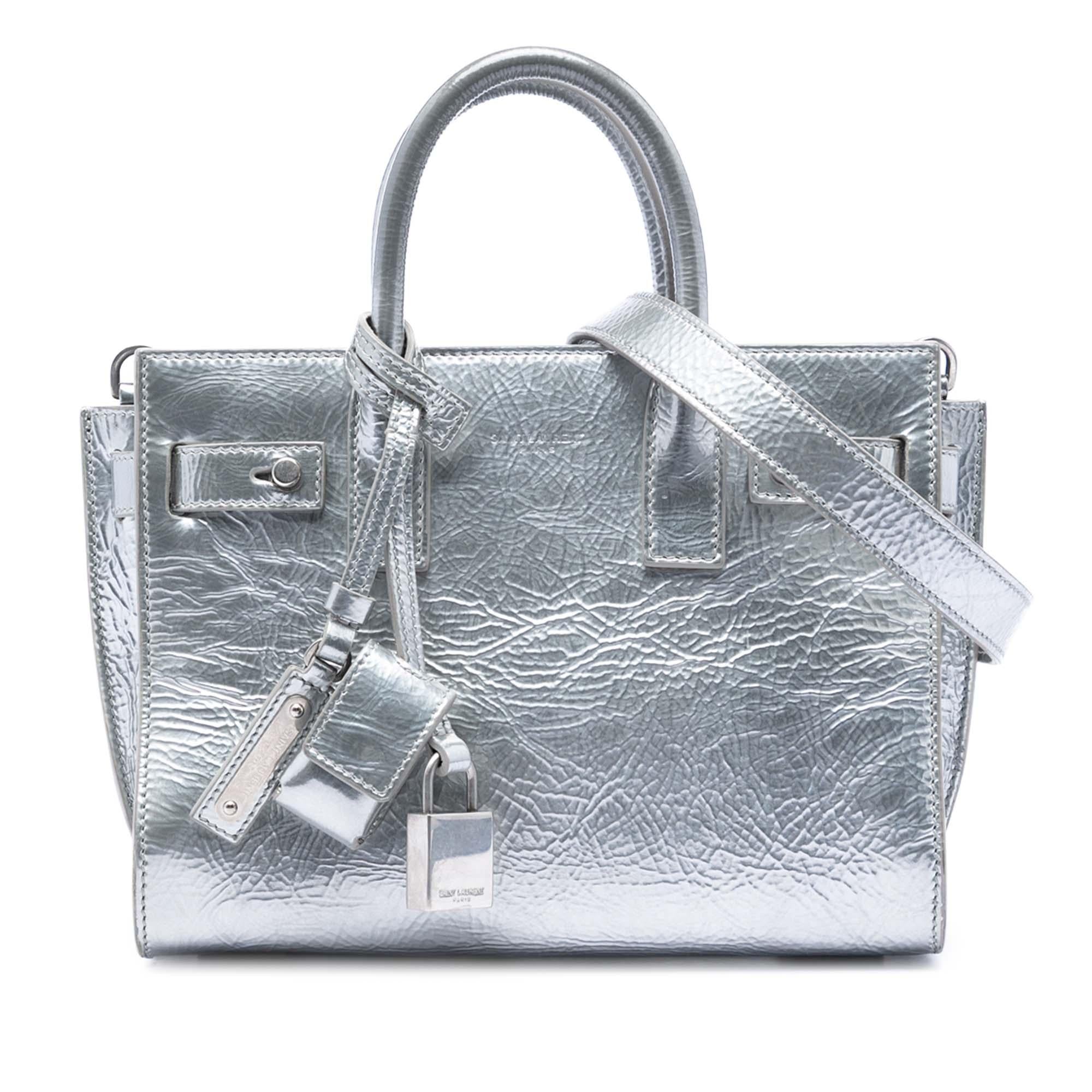 Saint Laurent Nano Metallic Crinkled Calfskin Supple Sac De Jour Satchel