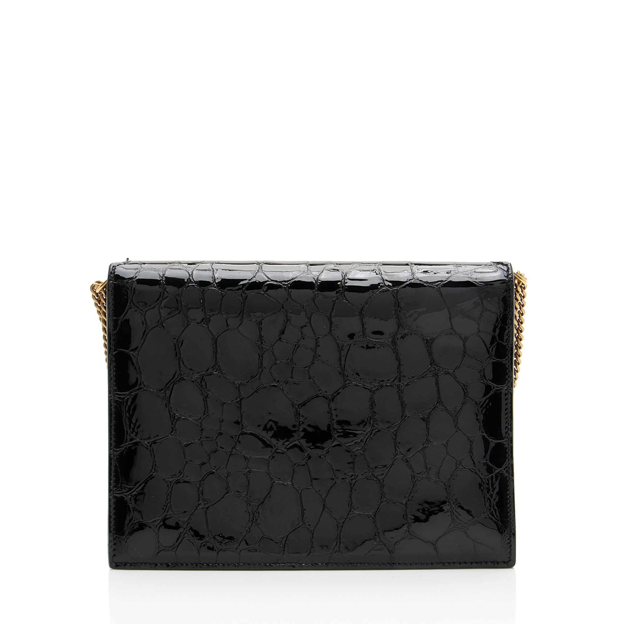 Saint Laurent Croc Embossed Patent Leather Monogram Cassandra Medium Chain Bag