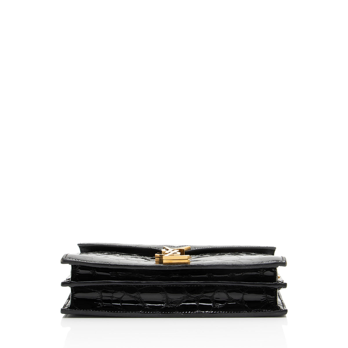 Saint Laurent Croc Embossed Patent Leather Monogram Cassandra Medium Chain Bag