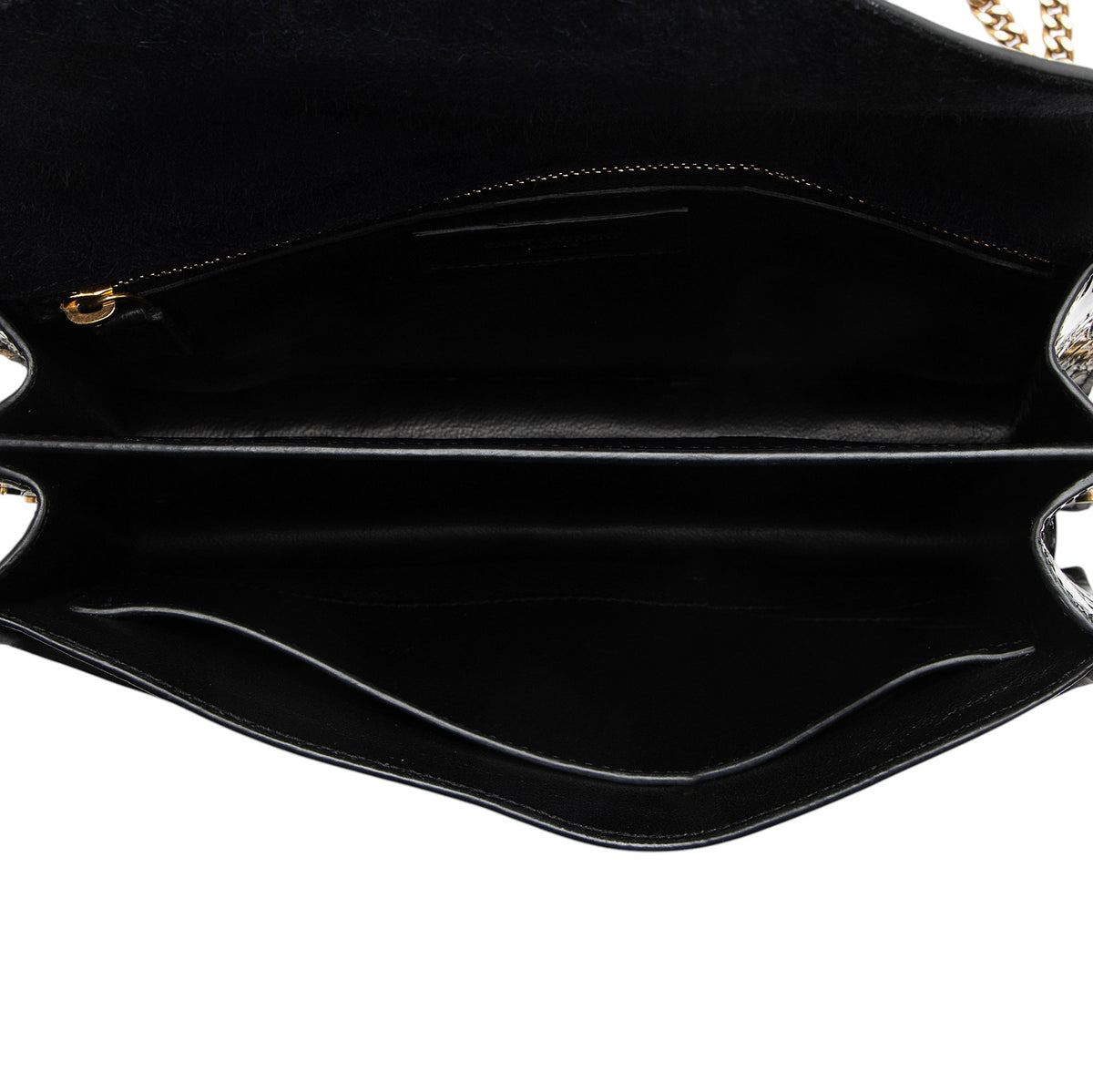 Saint Laurent Croc Embossed Patent Leather Monogram Cassandra Medium Chain Bag
