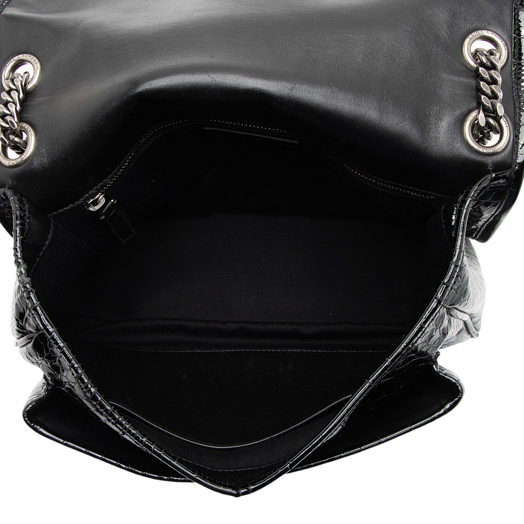 Saint Laurent Patent Croc Embossed Leather Monogram Niki Medium Shoulder Bag (SHF-zhfiM7)