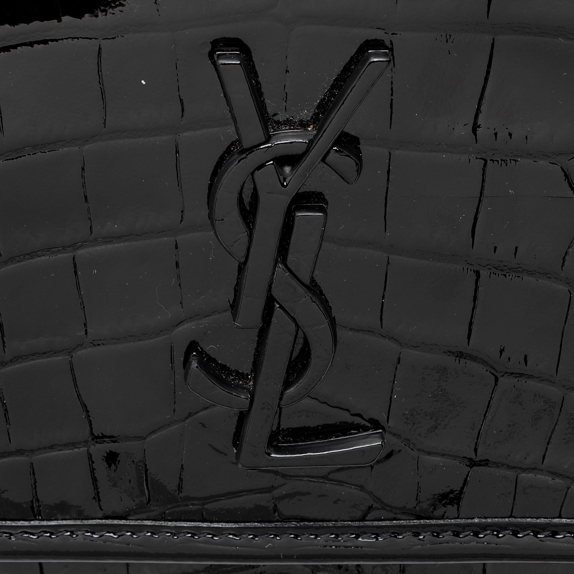 Saint Laurent Patent Croc Embossed Leather Monogram Niki Medium Shoulder Bag