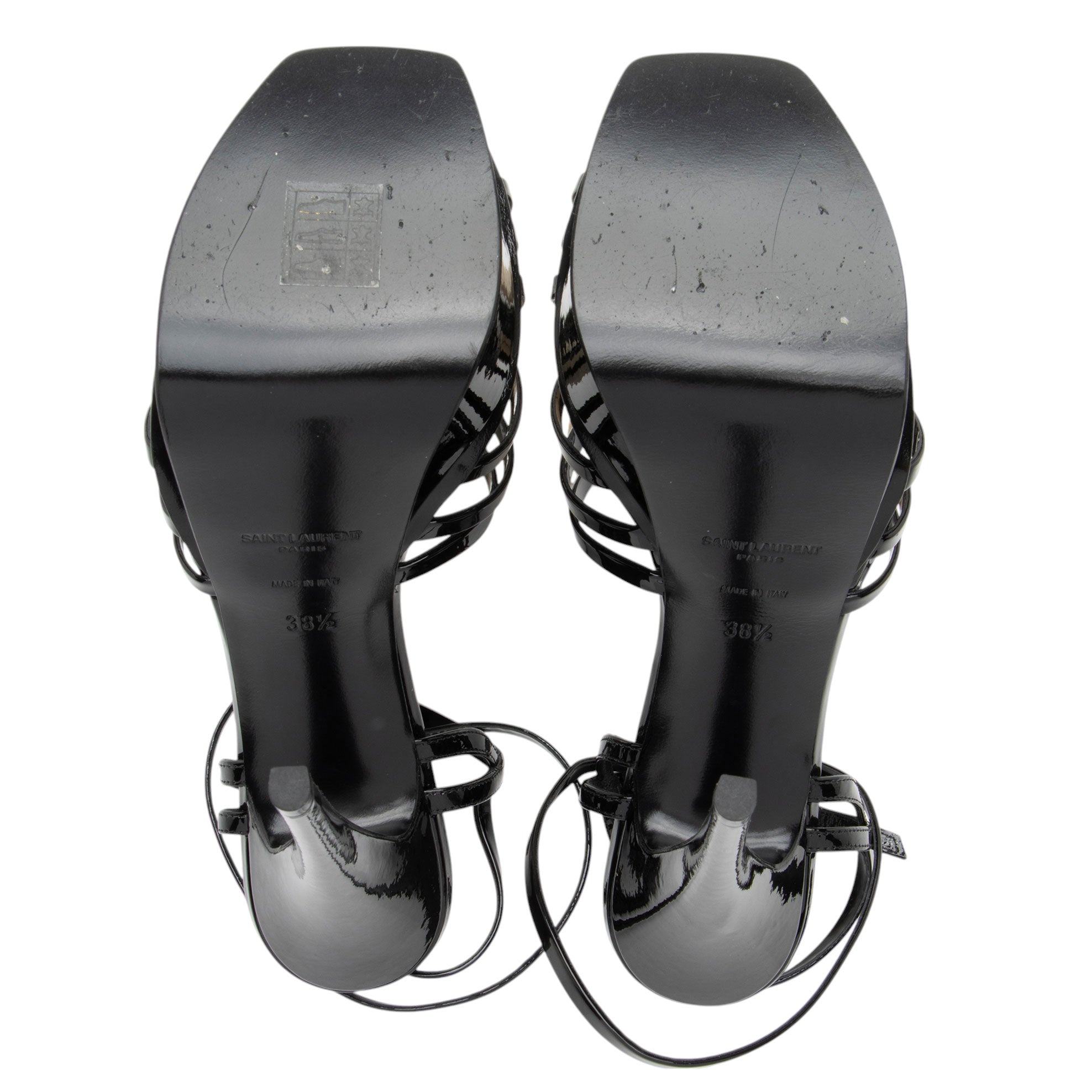 Saint Laurent Patent Leather Criss Cross Platform Sandals - Size 8.5 / 38.5