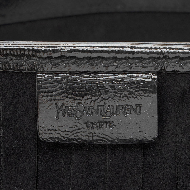Saint Laurent Patent Leather Suede Fringe Tote (SHF-22368)