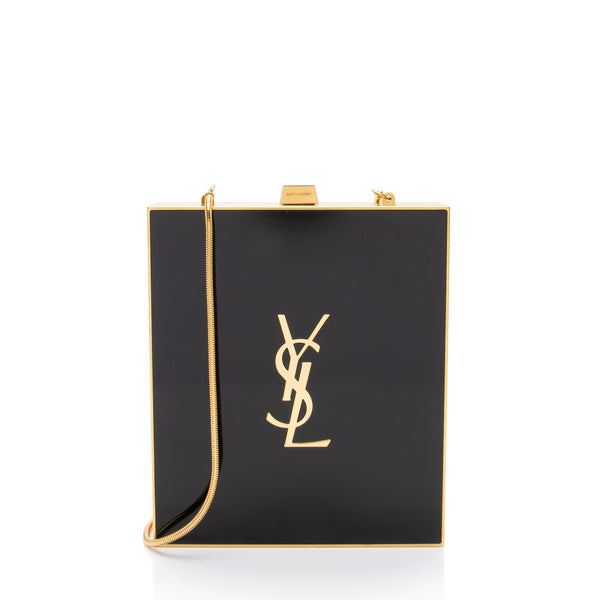 Saint Laurent Plexiglass Minaudiere Tuxedo Monogram Box Shoulder Bag (SHF-neNwyi)