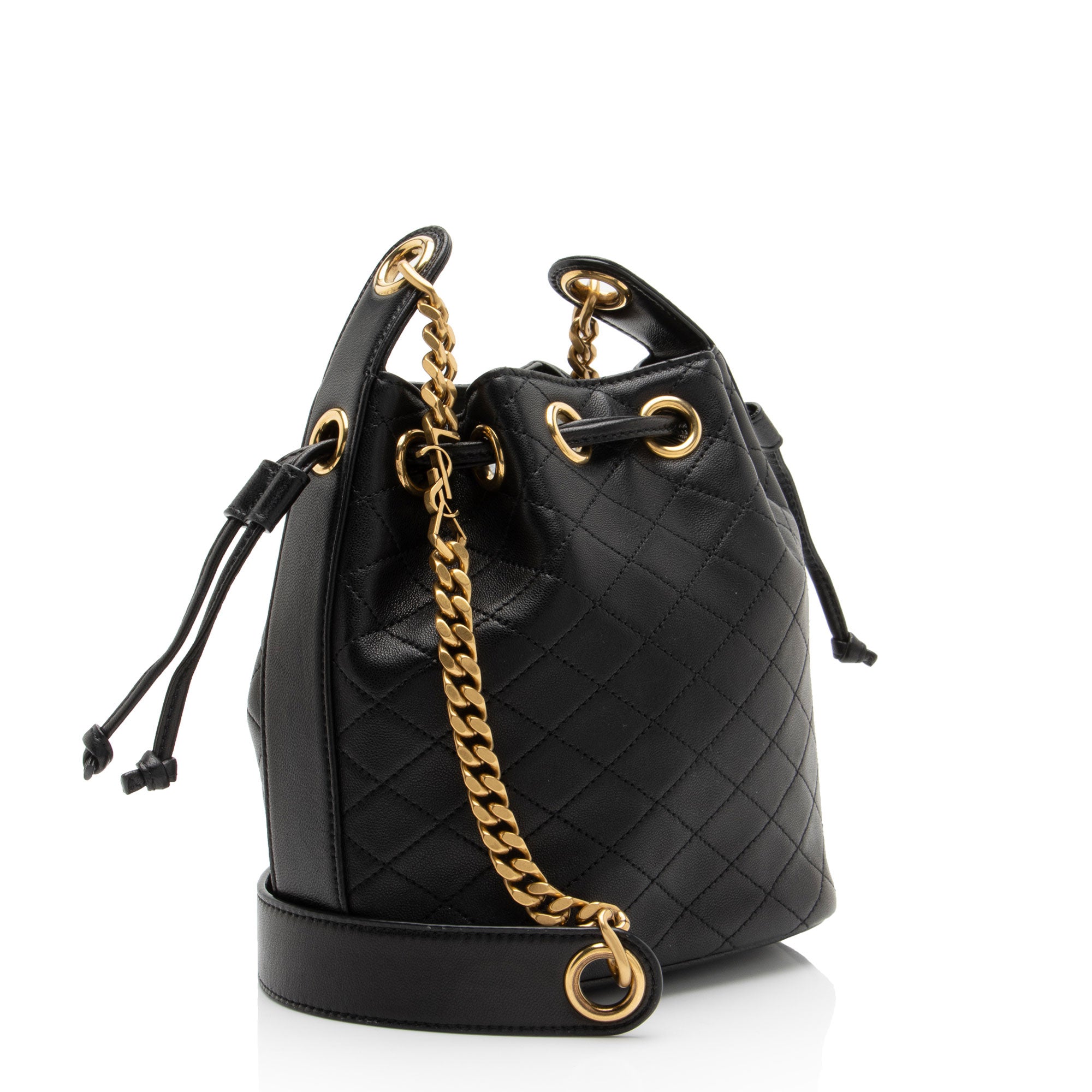 Saint Laurent Quilted Lambskin Cassandre Small Bucket Bag
