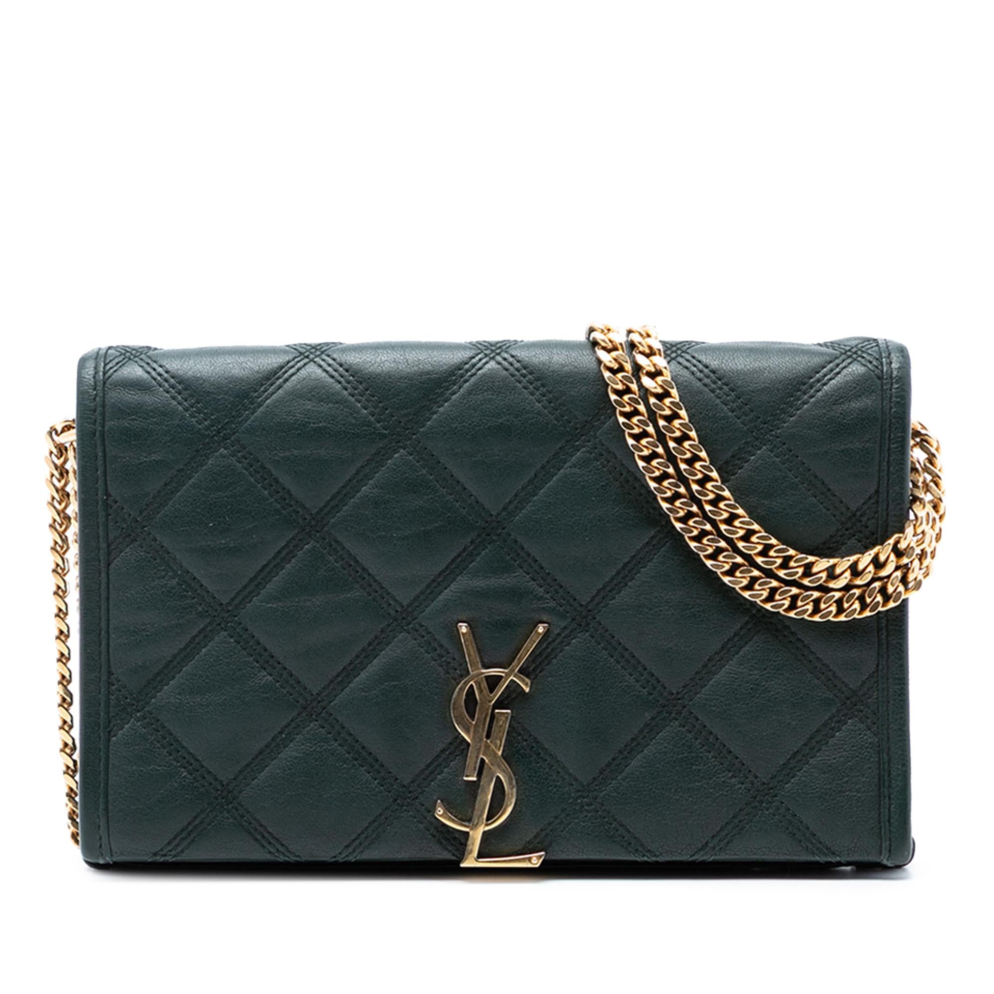 Saint Laurent Quilted Lambskin Diamond Becky Chain Wallet
