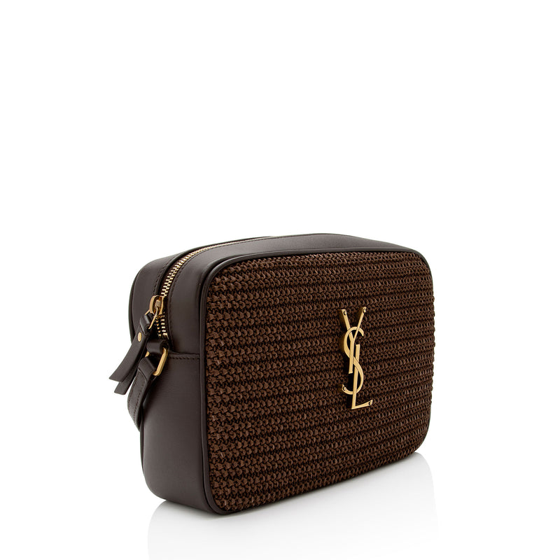 Saint Laurent Raffia Calfskin Monogram Lou Camera Bag (SHF-PUUOKP)