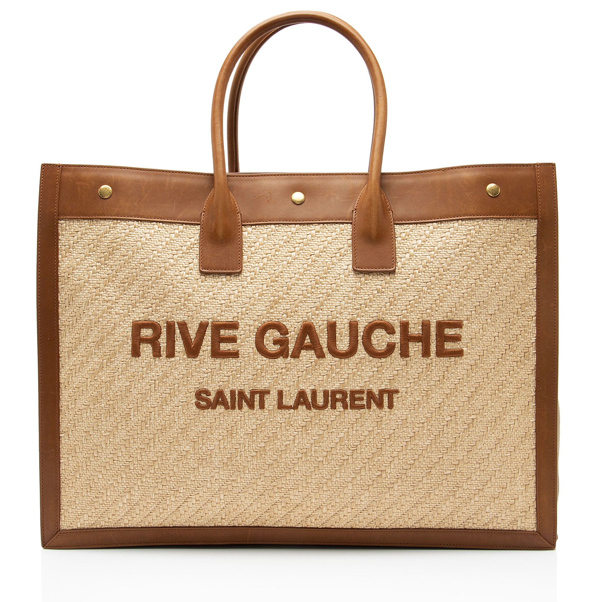 Saint Laurent Raffia Calfskin Rive Gauche Large Tote