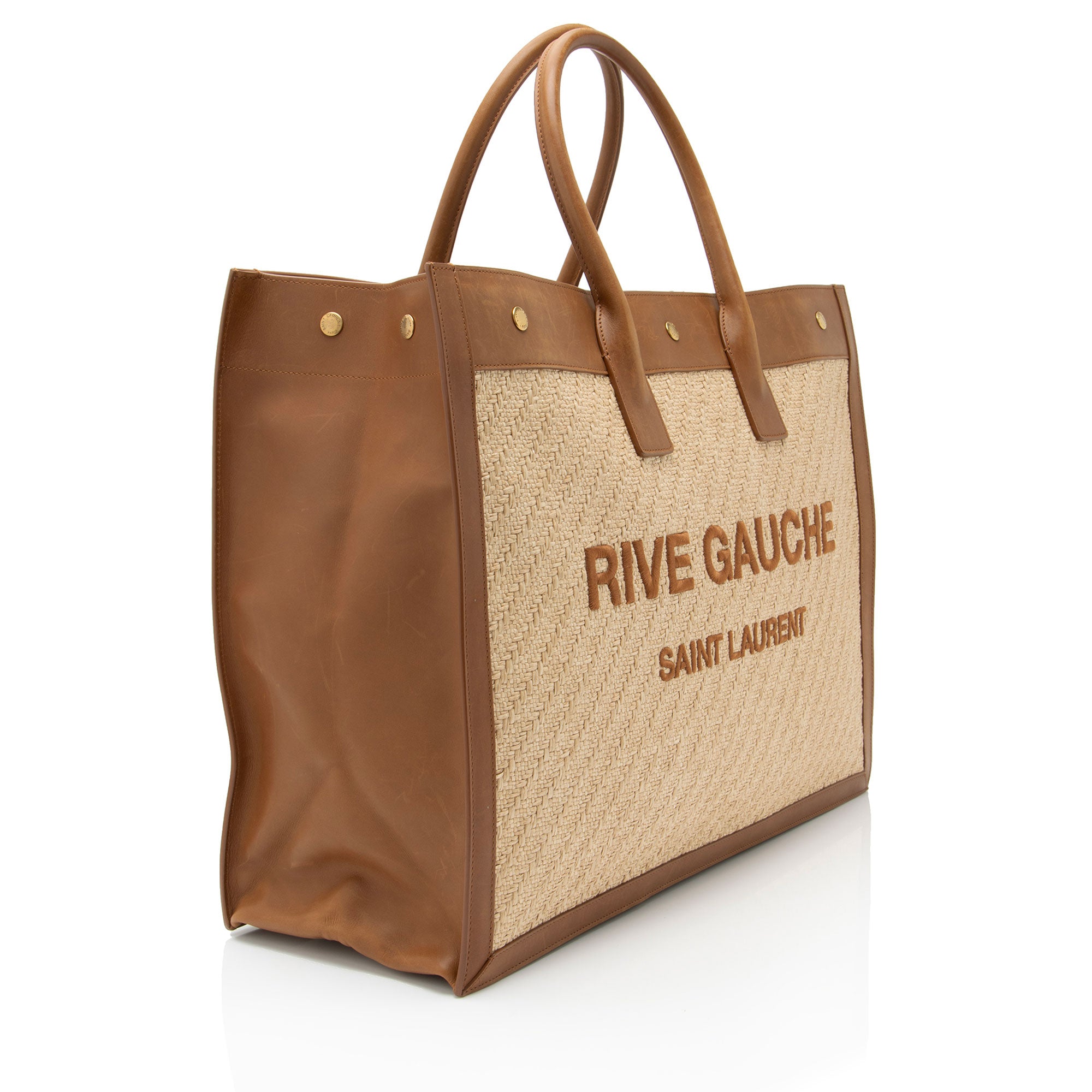 Saint Laurent Raffia Calfskin Rive Gauche Large Tote
